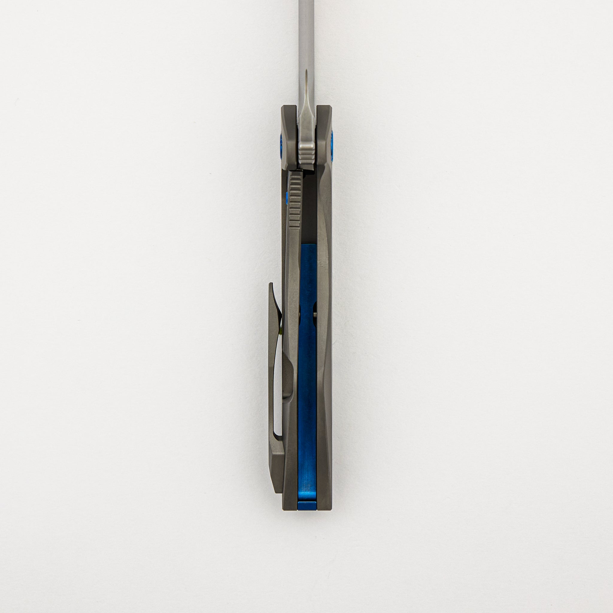 Mini Goblin - Sea Pattern Titanium Handle - Blue Hardware - Brightwashed w/ Polished Flats M390 Blade