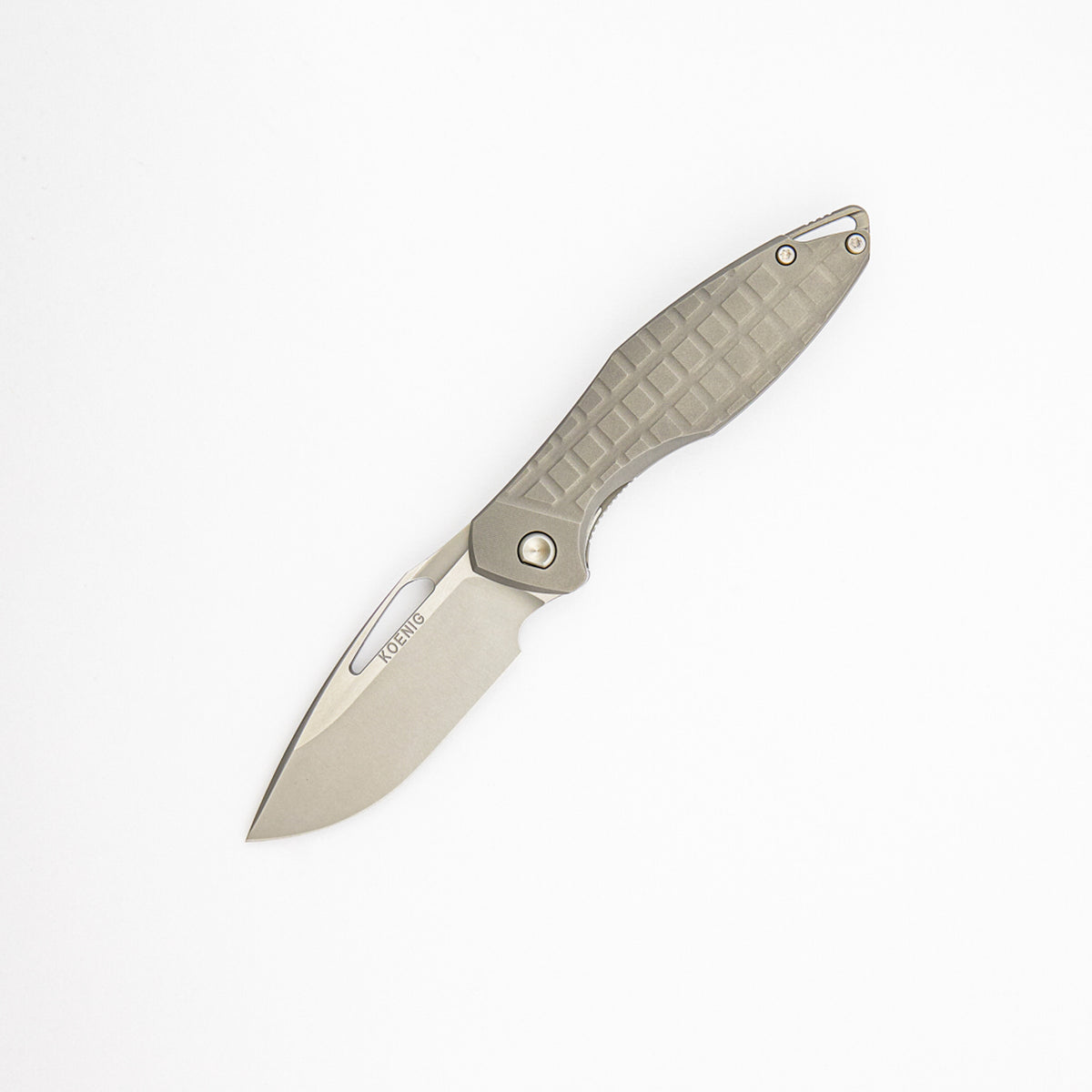 Mini Arius - Non Flipper - Frag Patterned Titanium Handle - Silver Hardware -  Burnished W/ Polished Flats M390 Blade