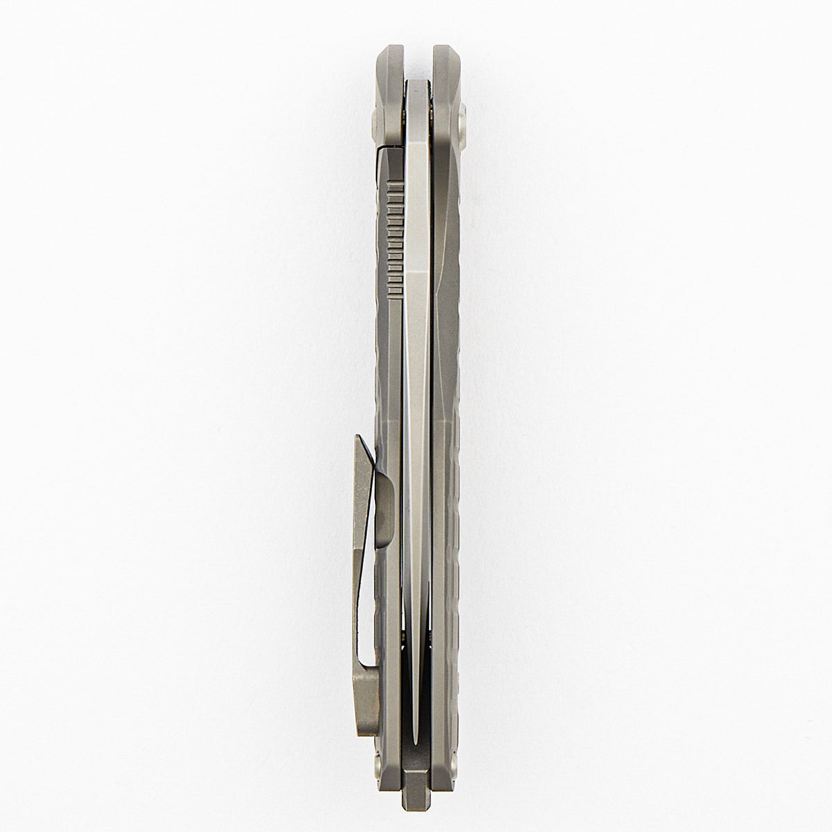 Mini Arius - Non Flipper - Frag Patterned Titanium Handle - Silver Hardware -  Burnished W/ Polished Flats M390 Blade