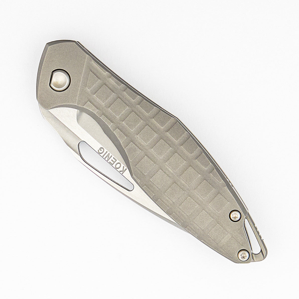Mini Arius - Non Flipper - Frag Patterned Titanium Handle - Silver Hardware -  Burnished W/ Polished Flats M390 Blade