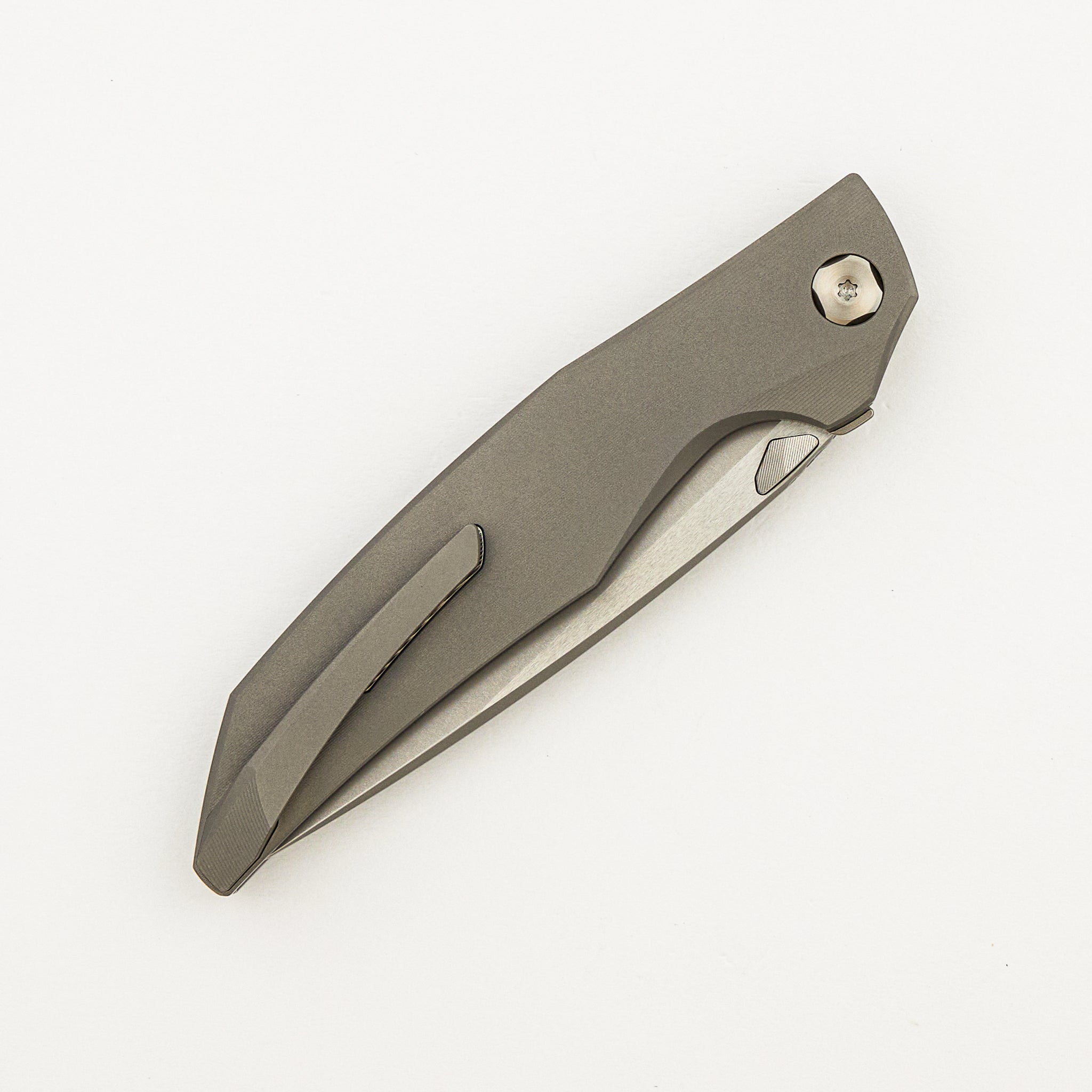 Xenon - Smooth Titanium Handle - Silver Hardware - Burnished W/ Polished Flats M390 Blade