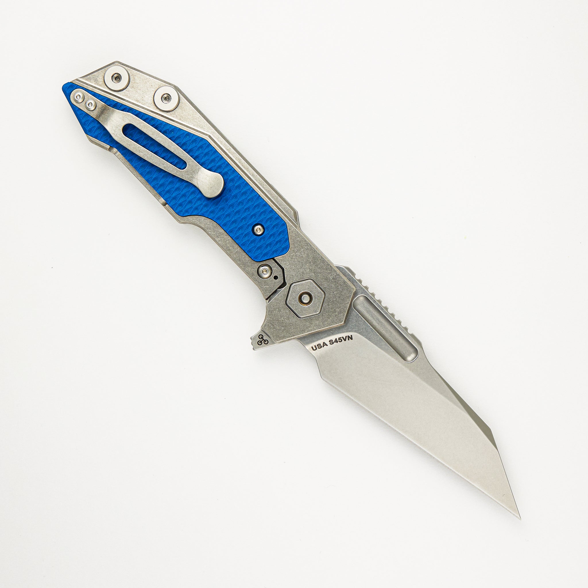 Fulltrack - Wharncliffe S45VN Blade - Tri-Way - Stonewash - Blue G10