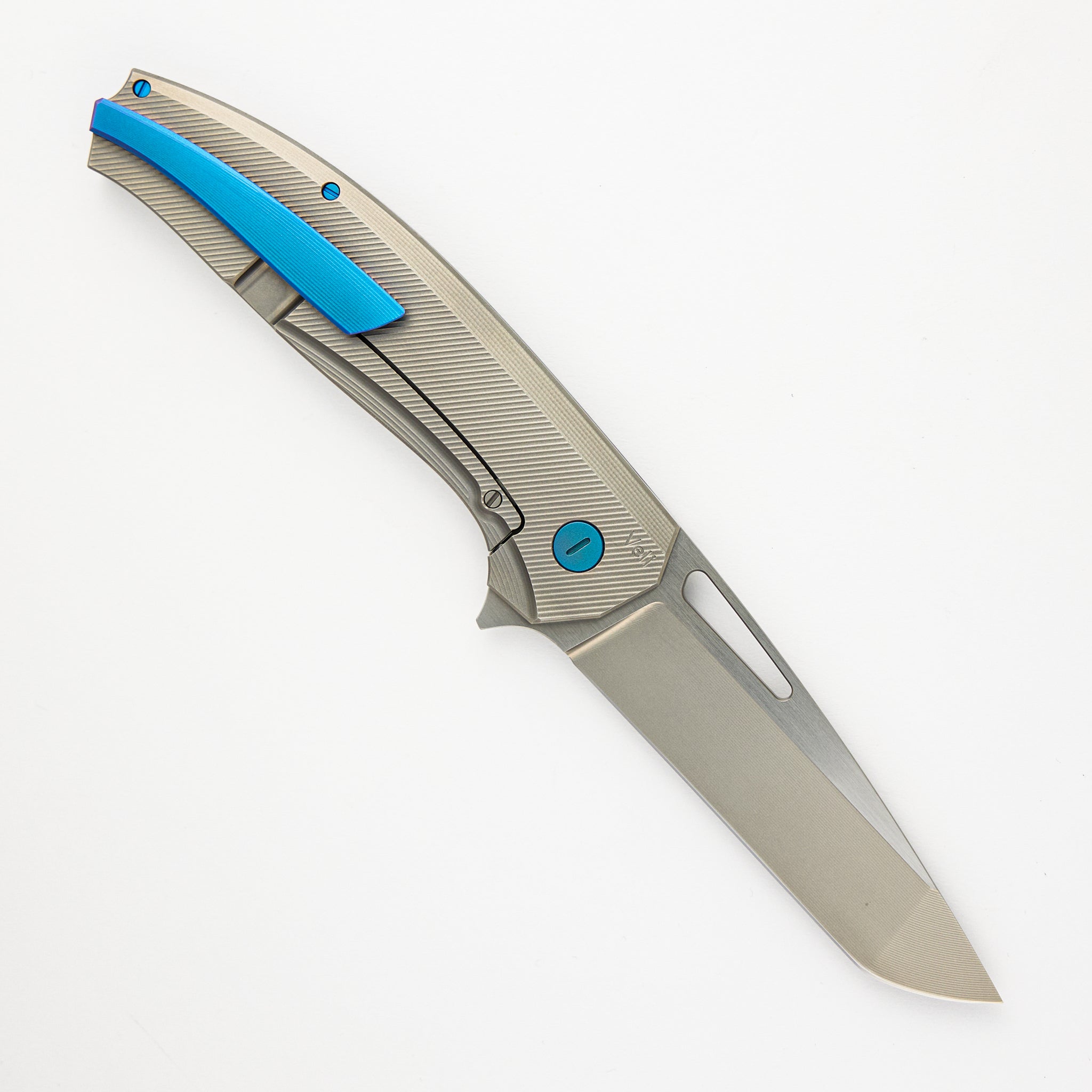 Hog House Knives Veli – Titanium Handle – RWL-34 Blade – C. Blue Titanium Hardware