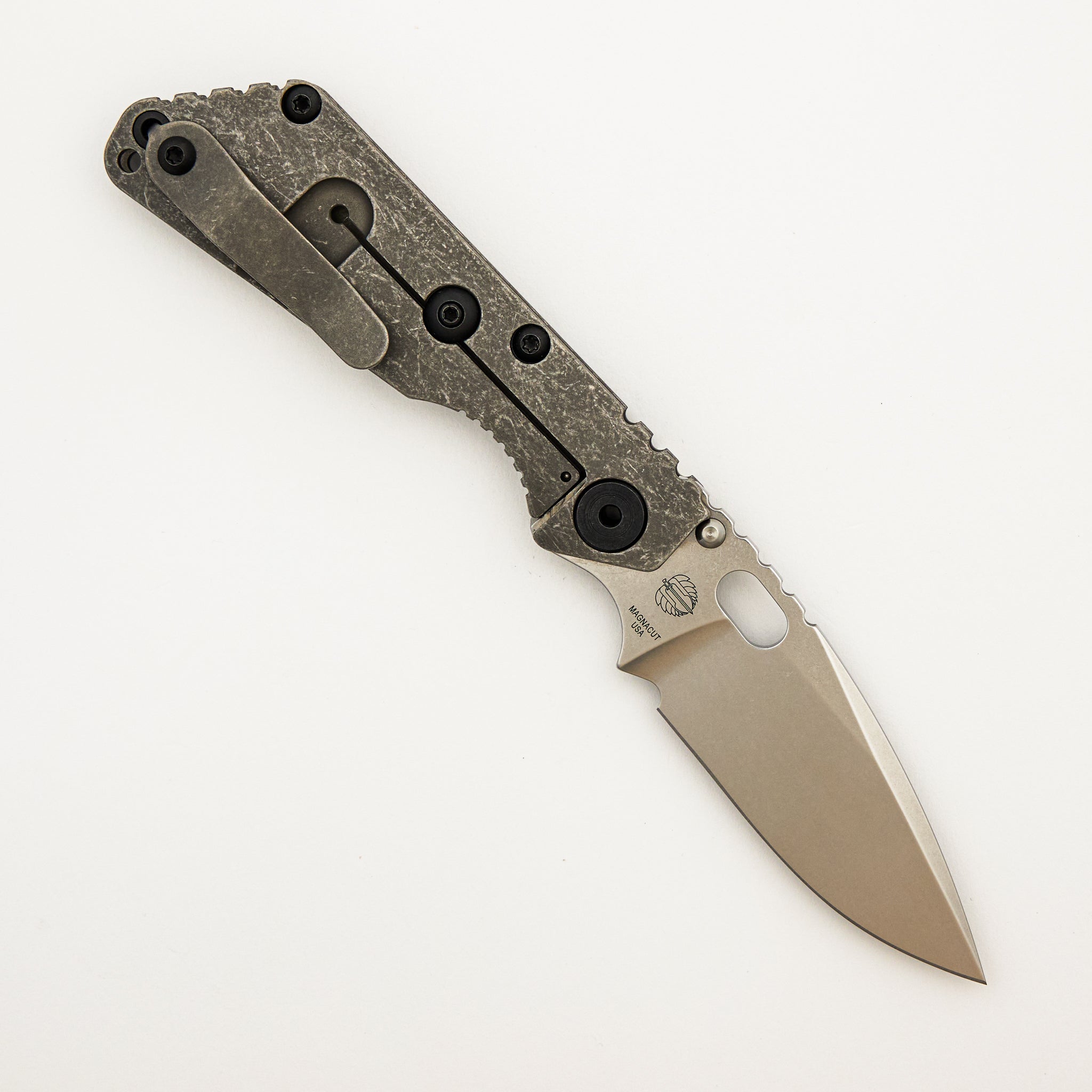 SNG - Drop Point MagnaCut Blade - Distressed Titanium Handle
