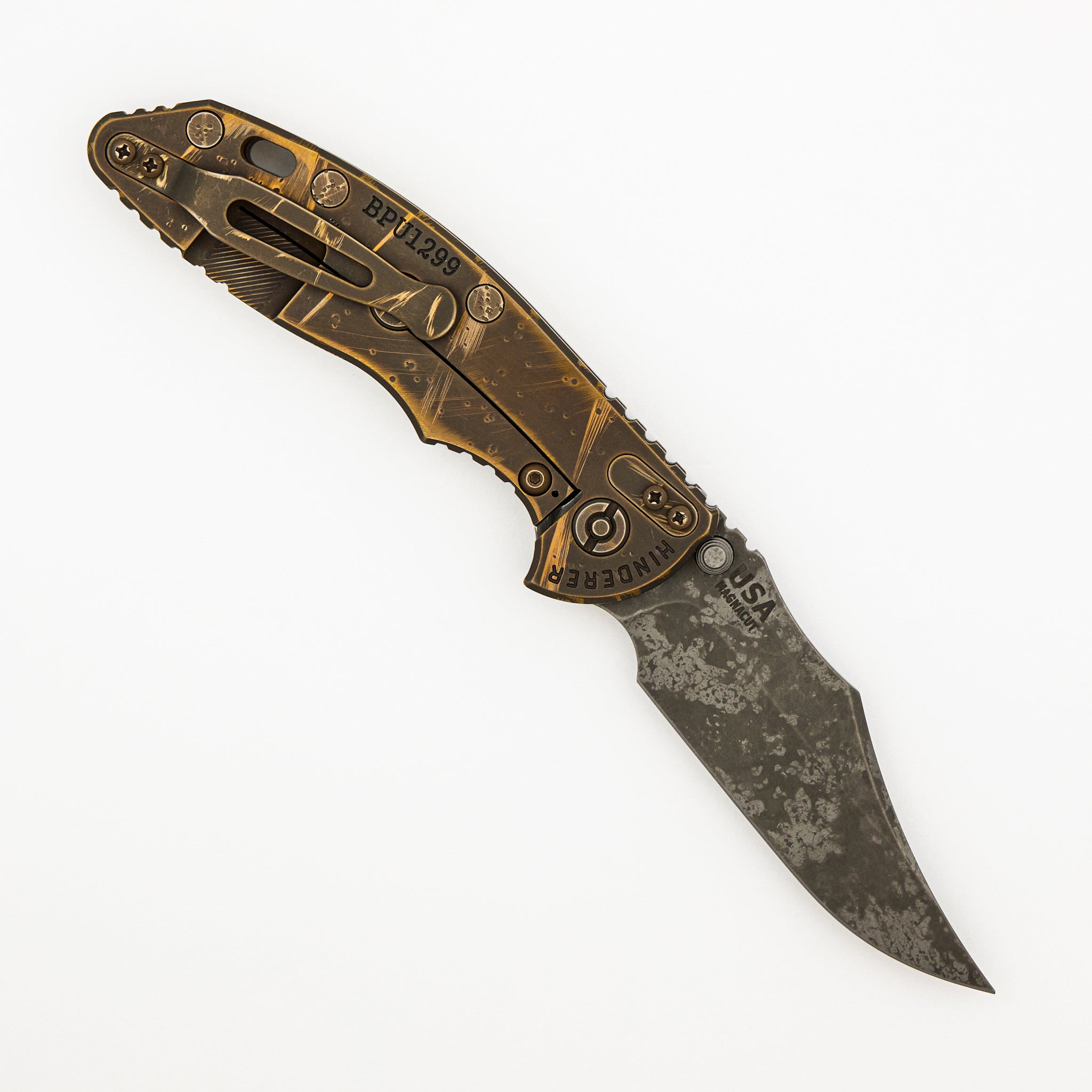 XM-18 3.5″ - MagnaCut Bowie - Non-Flipper - Tri-Way - BFPU - Ti Warthog Scale - Bronze