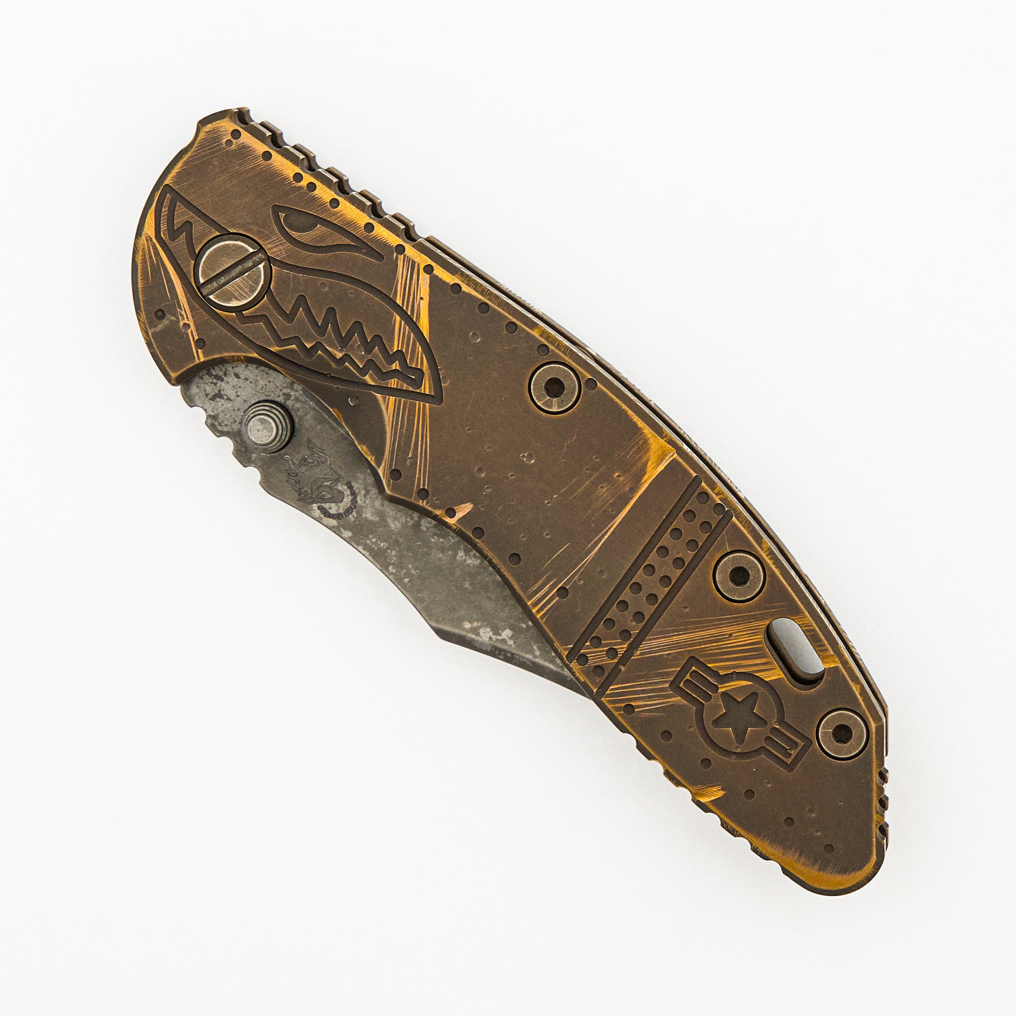 XM-18 3.5″ - MagnaCut Bowie - Non-Flipper - Tri-Way - BFPU - Ti Warthog Scale - Bronze