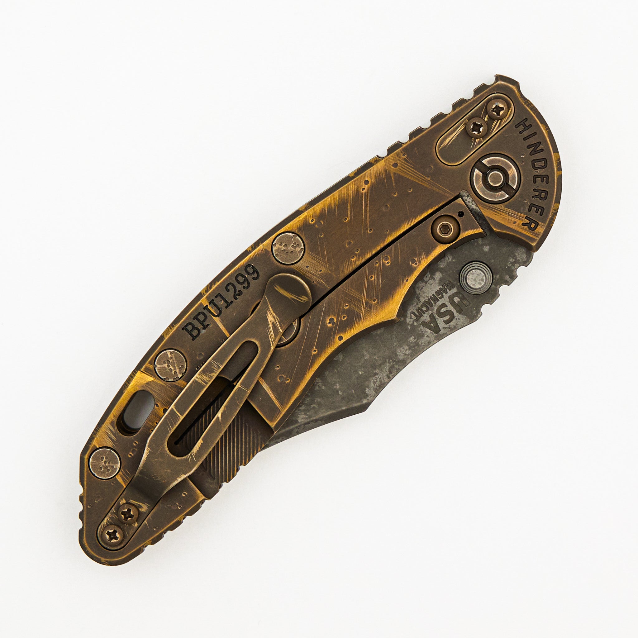 XM-18 3.5″ - MagnaCut Bowie - Non-Flipper - Tri-Way - BFPU - Ti Warthog Scale - Bronze