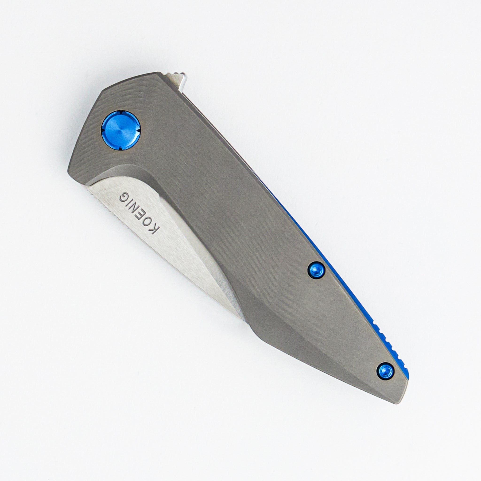 Mini Goblin - Sea Pattern Titanium Handle - Blue Hardware - Burnished W/ Polished Flats M390 Blade