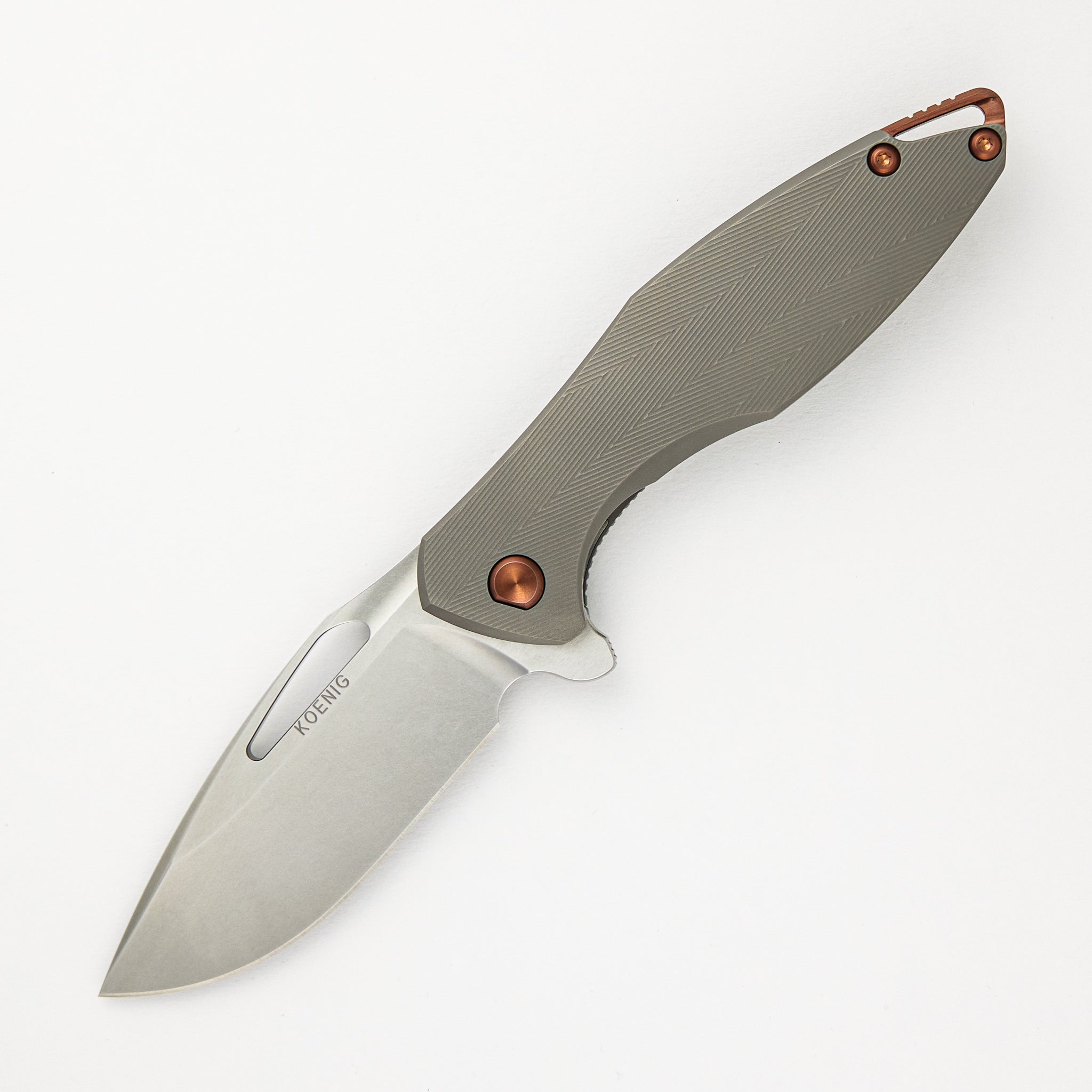 Arius -Patterned Titanium Handle W/ Rose Gold Hardware & Spacer - MagnaCut Brightwashed W/ Polished Flats Blade