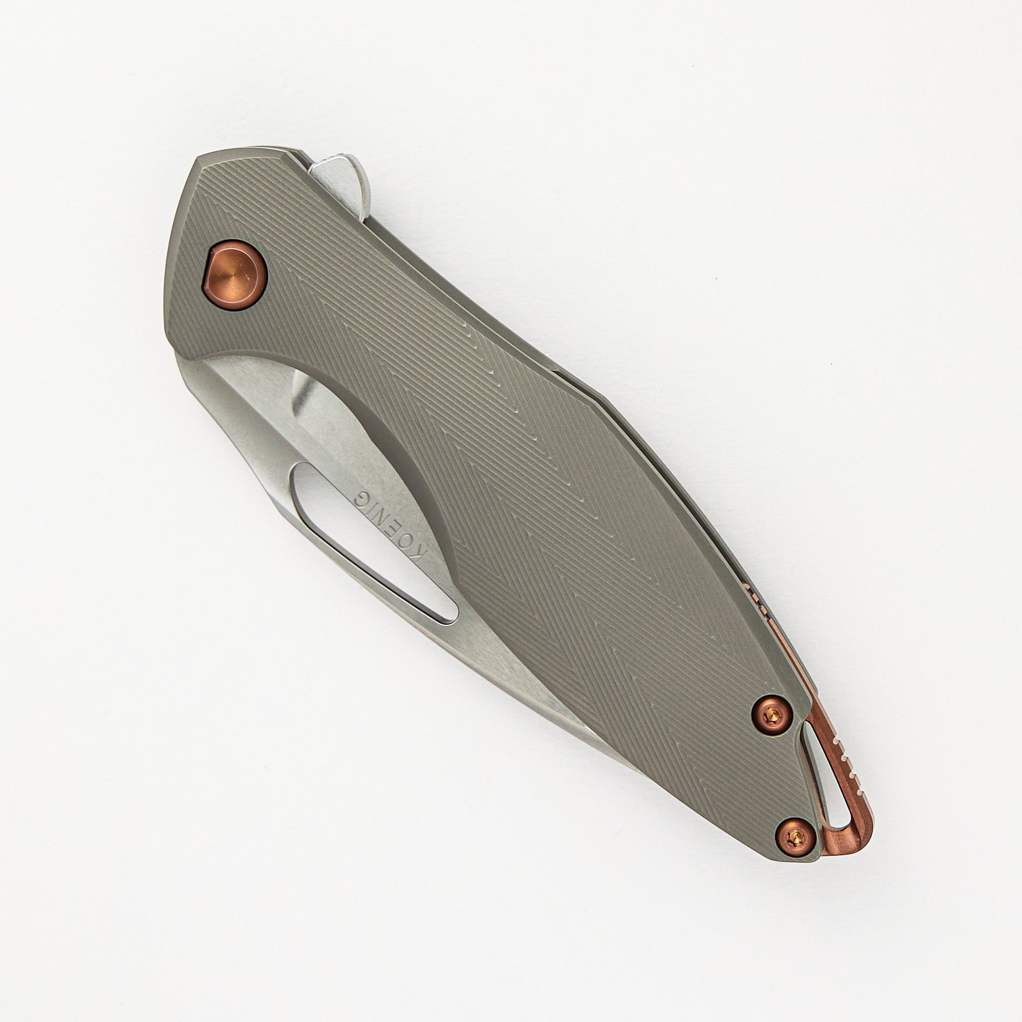 Arius -Patterned Titanium Handle W/ Rose Gold Hardware & Spacer - MagnaCut Brightwashed W/ Polished Flats Blade