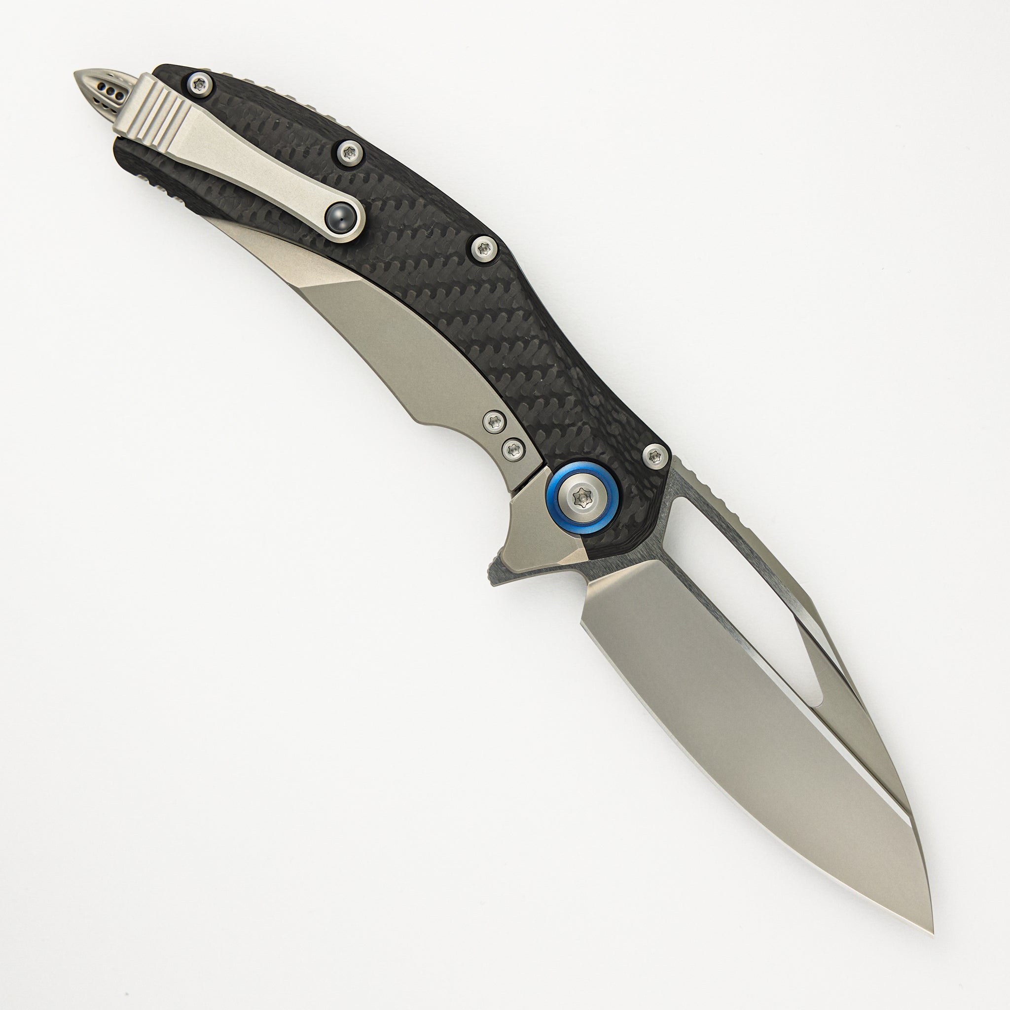 Microtech Matrix Titanium Handle Bead Blast Standard Blue Titanium Pivot Collar Carbon Fiber Scales 165C-7 CFTI