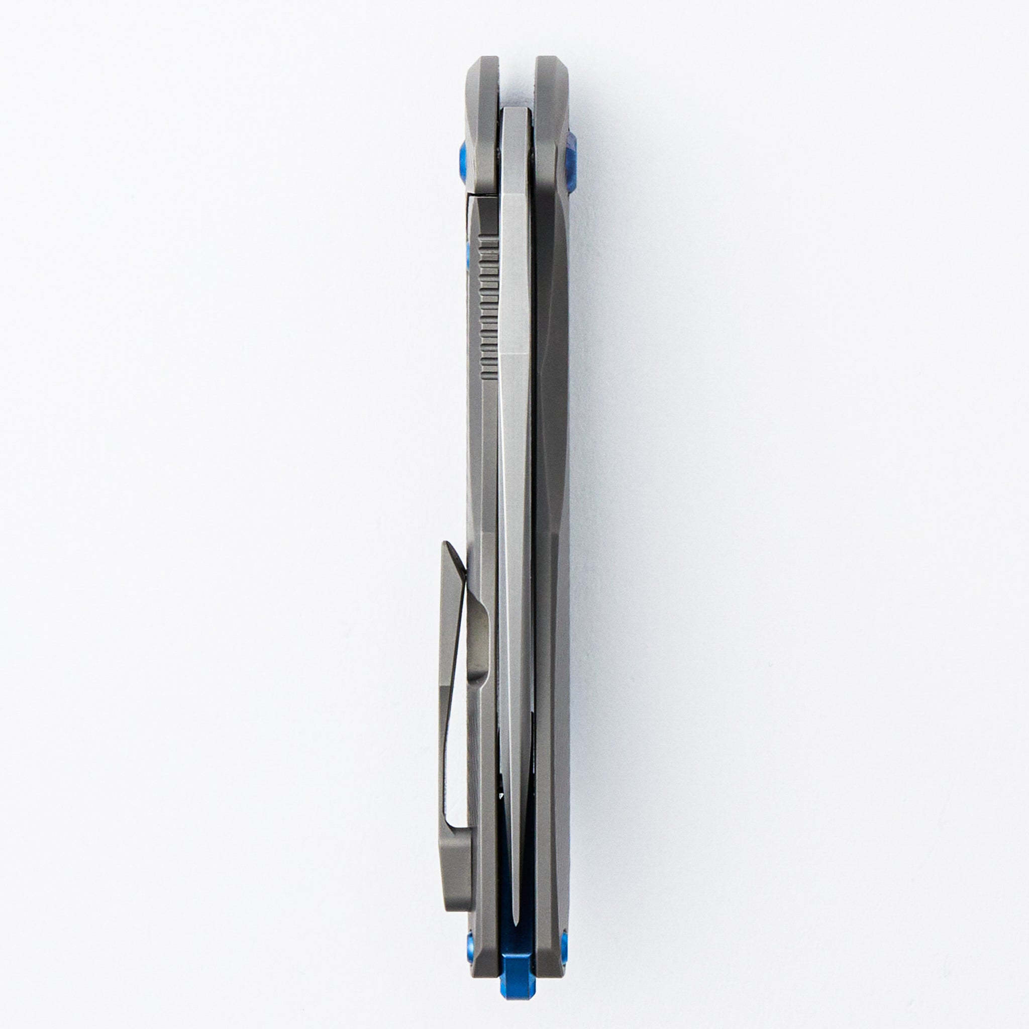 Mini Arius - Corda Titanium Handle - Blue Hardware -  Burnished W/ Polished Flats M390 Blade