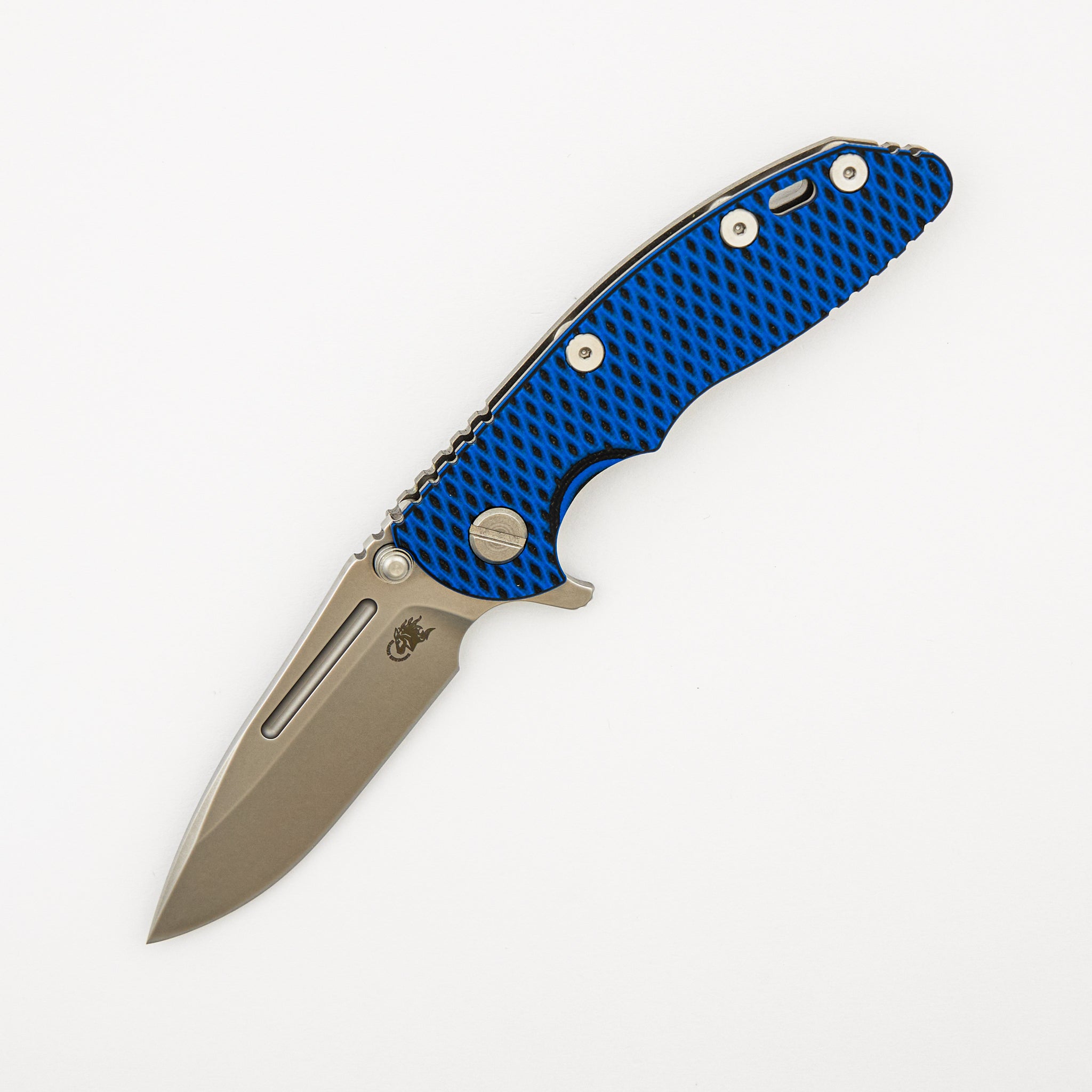 XM-18 3.0" - 20CV Fullered Spear - Tri-Way - Stonewash - Blue/Black G10