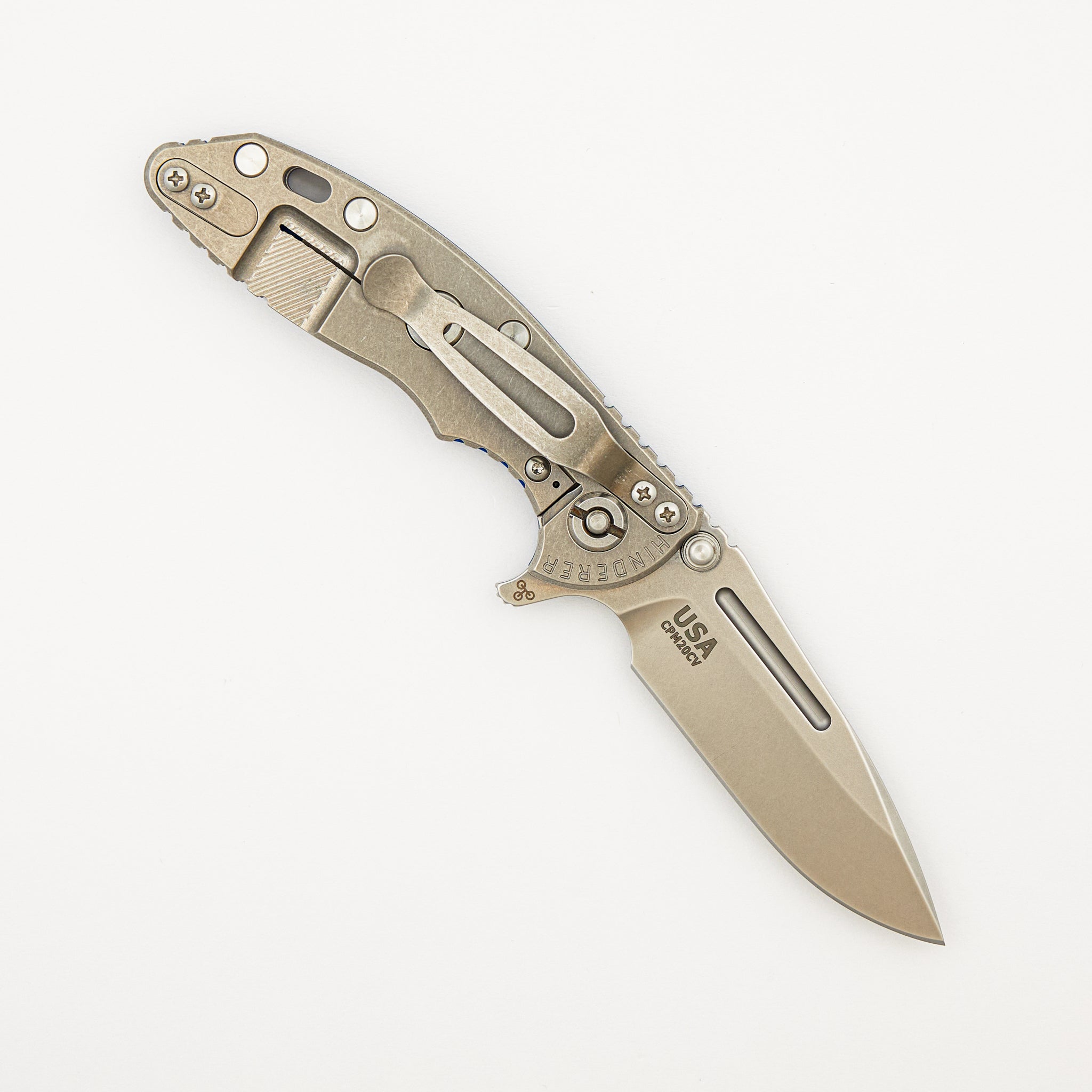 XM-18 3.0" - 20CV Fullered Spear - Tri-Way - Stonewash - Blue/Black G10