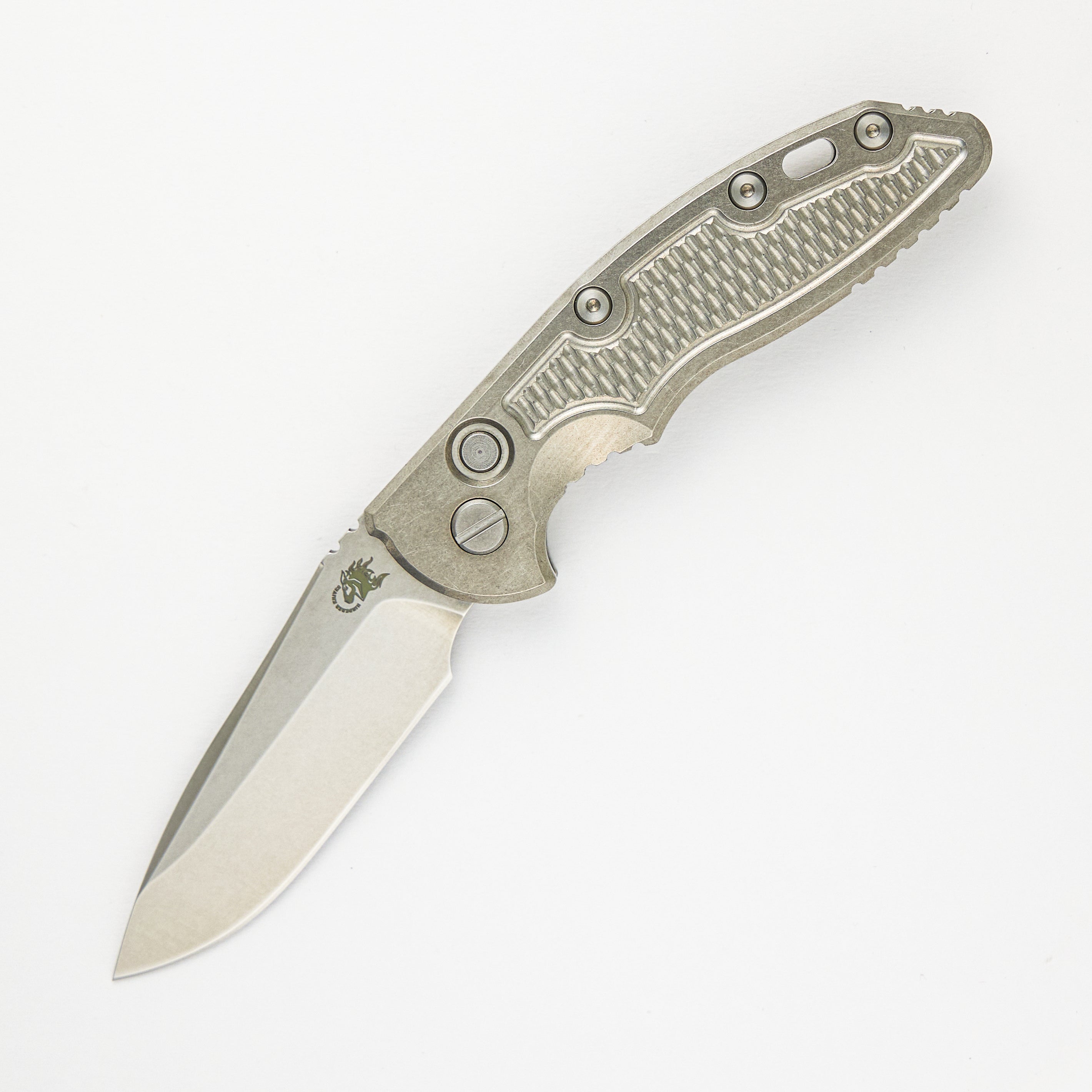 XM-18 3.5″ – Auto – Spearpoint – Stonewash – CPM 20CV Blade – Titanium Handle