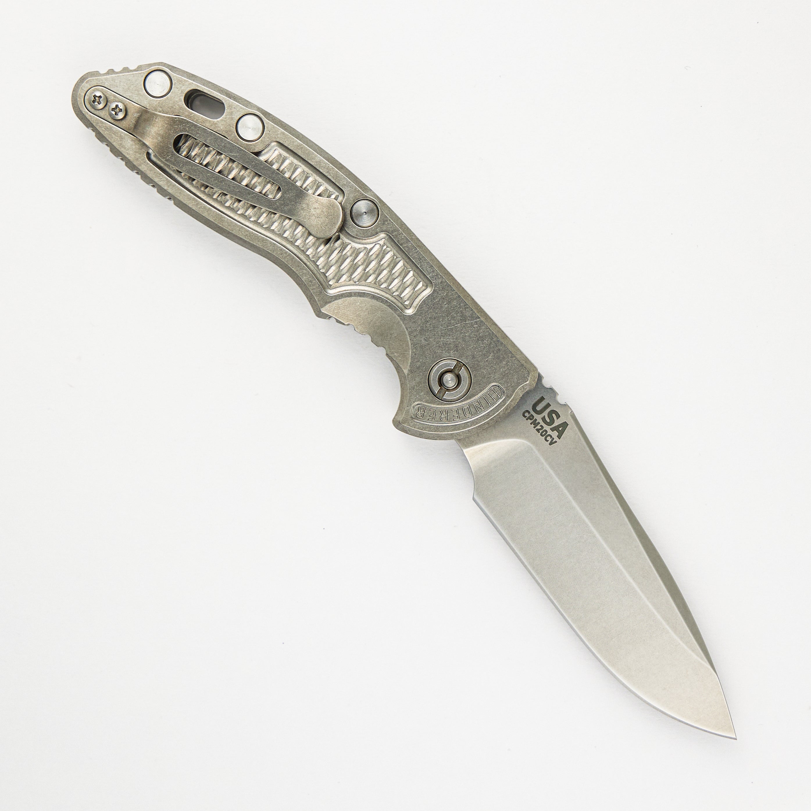 XM-18 3.5″ – Auto – Spearpoint – Stonewash – CPM 20CV Blade – Titanium Handle