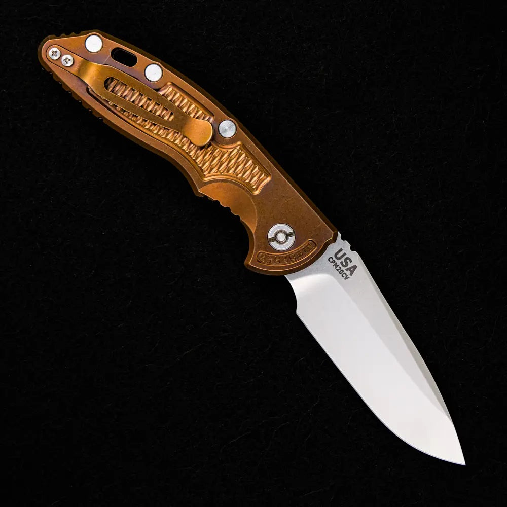 Hinderer XM-18 3.5″ – Auto – Spearpoint – Bronze – CPM 20CV Blade – Titanium Handle