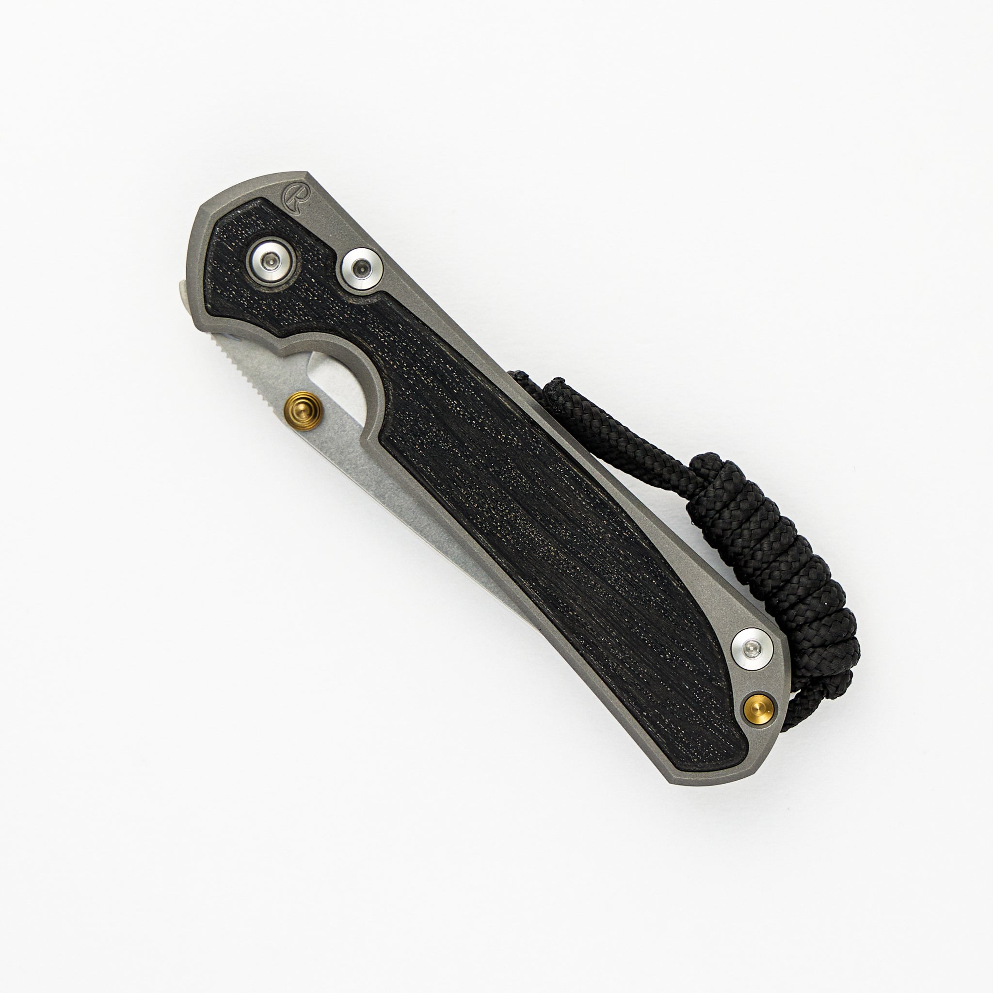 Small Sebenza 31 - Titanium Handle W/ Bog Oak Inlays - Tanto CPM MagnaCut Blade - Gold Single Lug