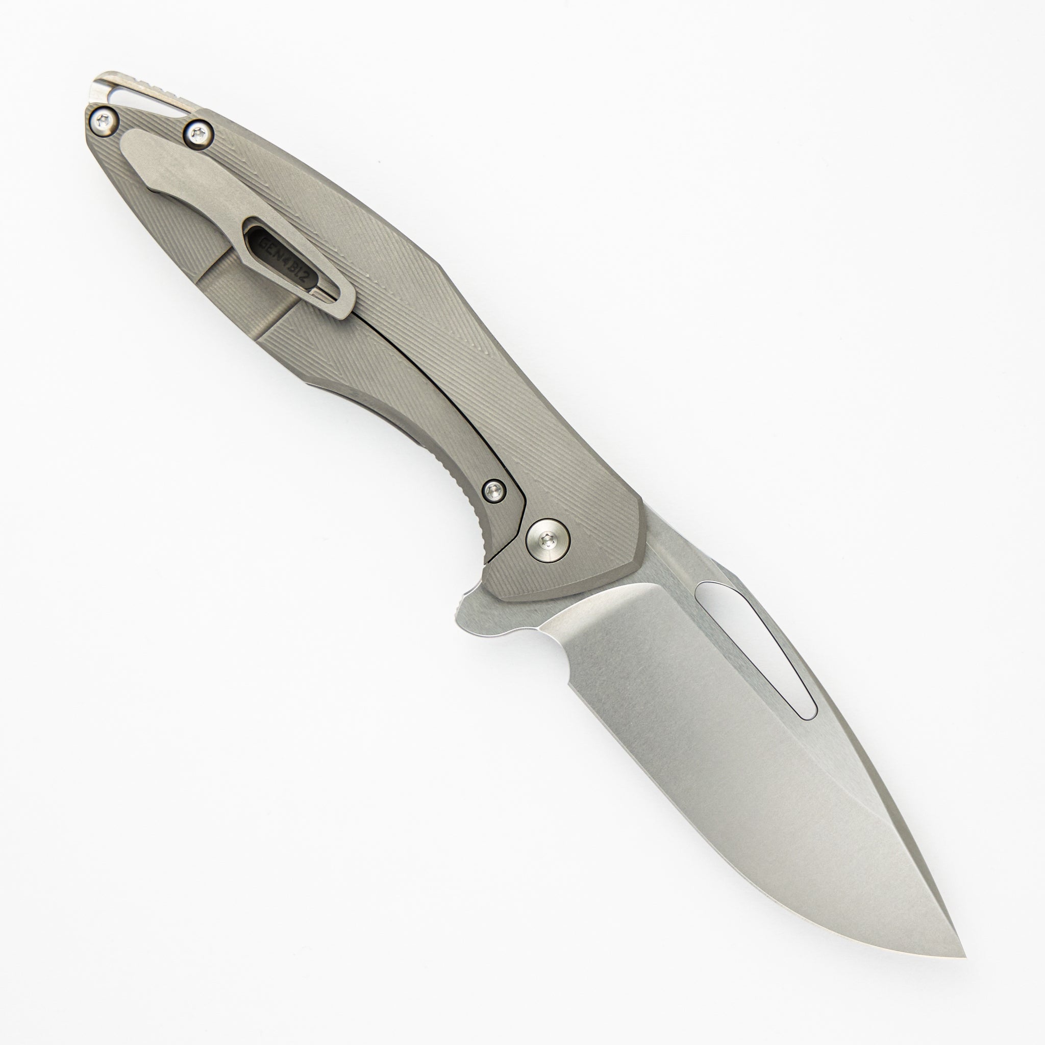 Arius - Patterned Titanium Handle - Burnished W/ Polished Flats M390 Blade