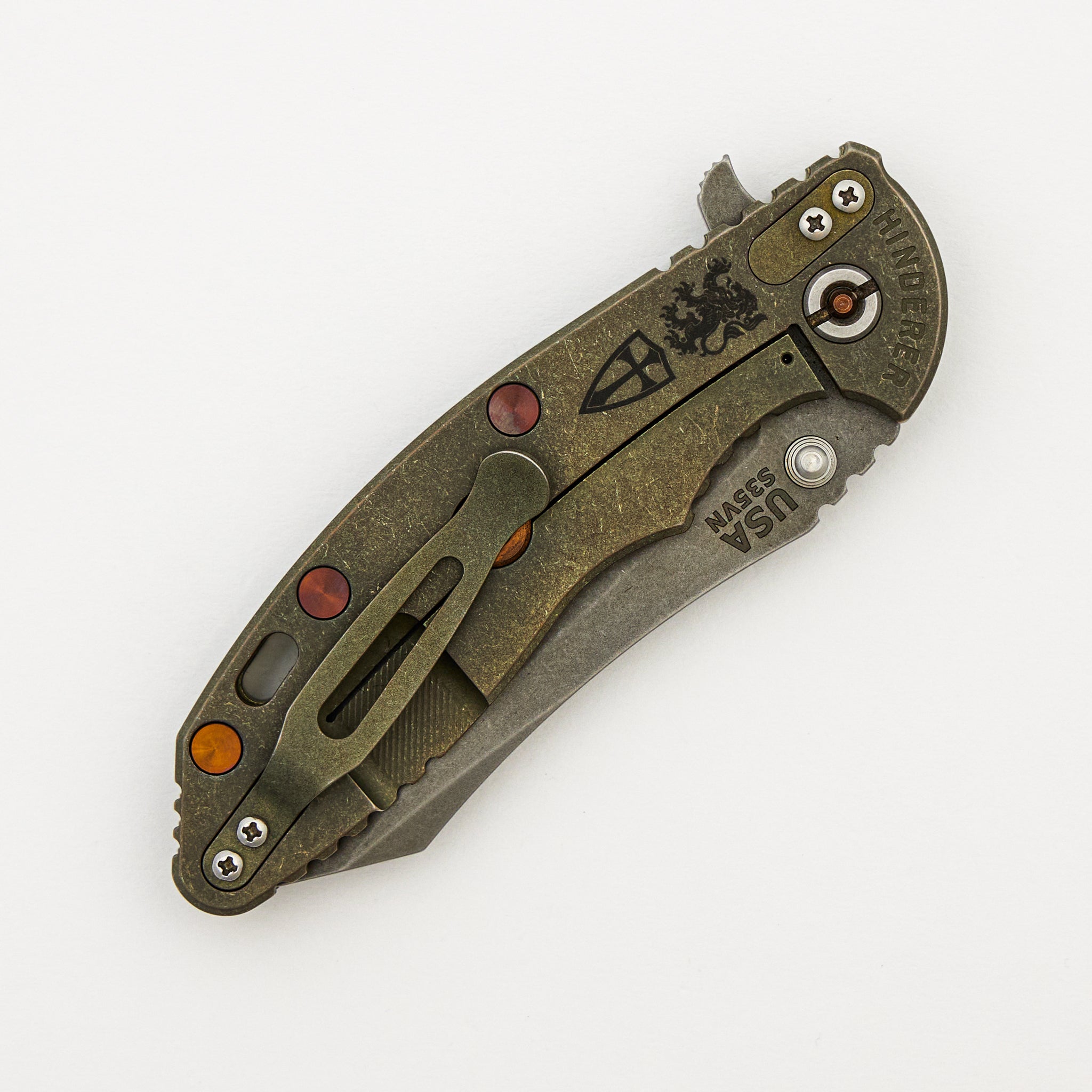 Steel Flame Collaboration XM-18 3.5" - Skinner S35VN - Teflon Washers - Old School Crusades & Lion - Digi Camo G10