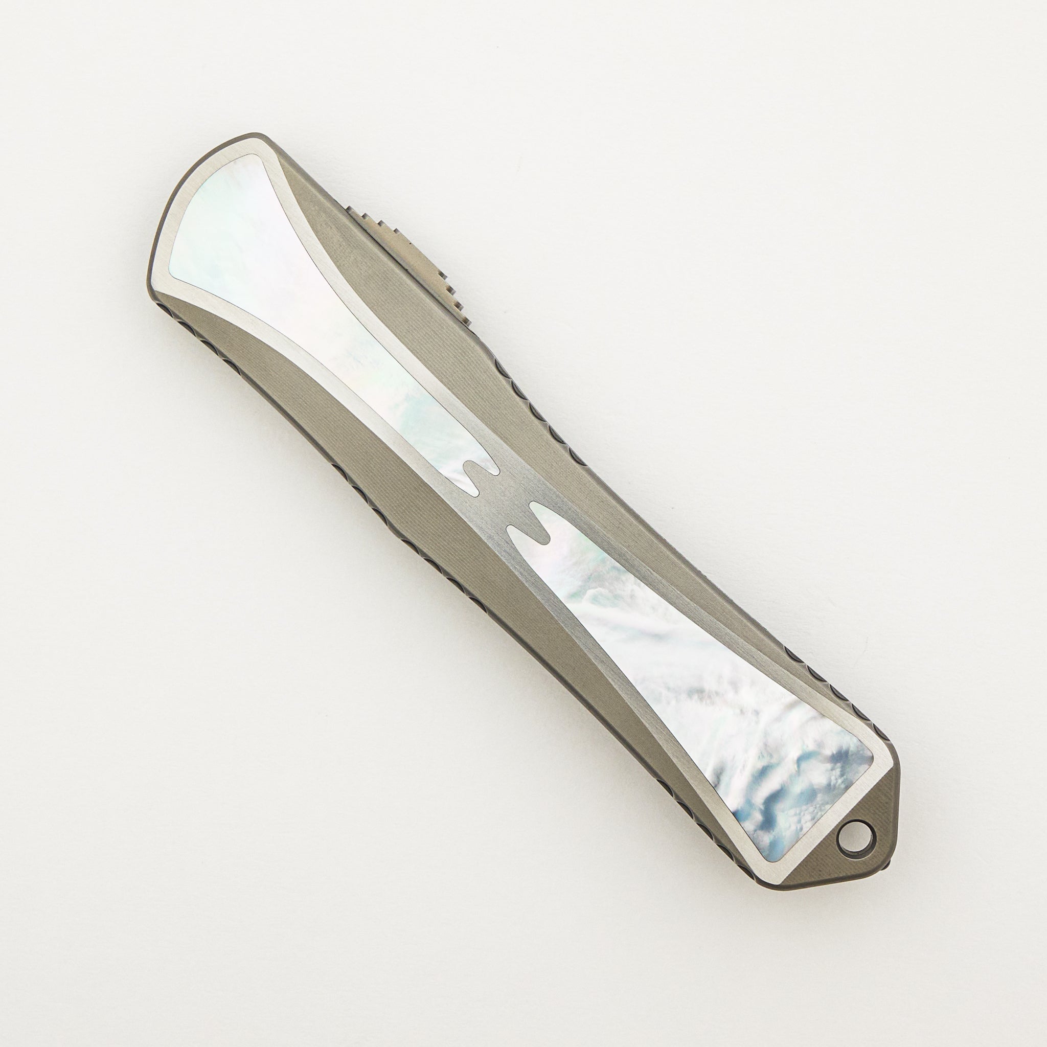 Manticore X - Blued T/E VF Spirograph - Stainless Steel Chassis W/ MOP Inlays - MOP Inlaid Button S/N 003