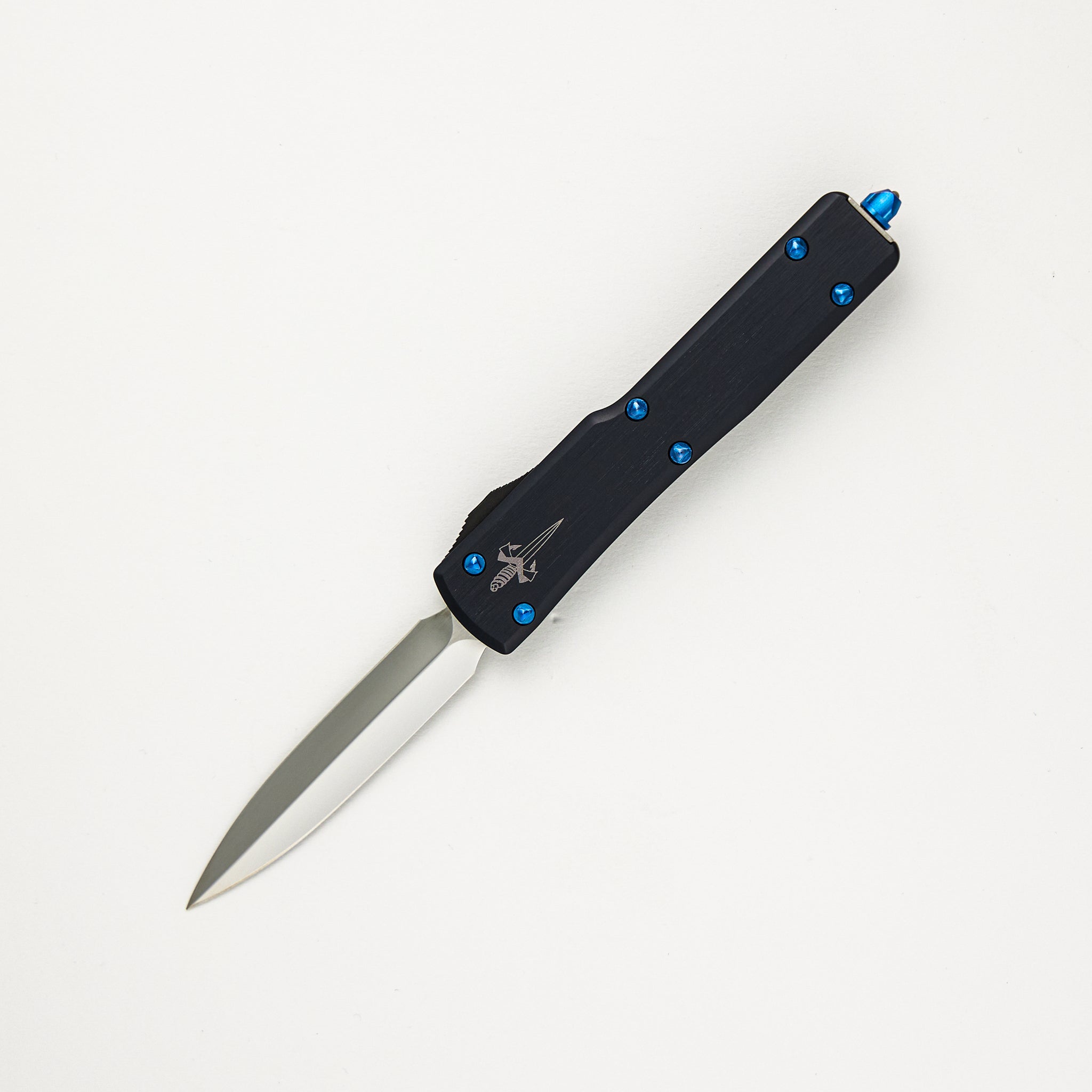 Marfione Custom Knives UTX-70 - D/E Spike Grind Mirror Polish Hefted Alloy W/ Blue Hardware