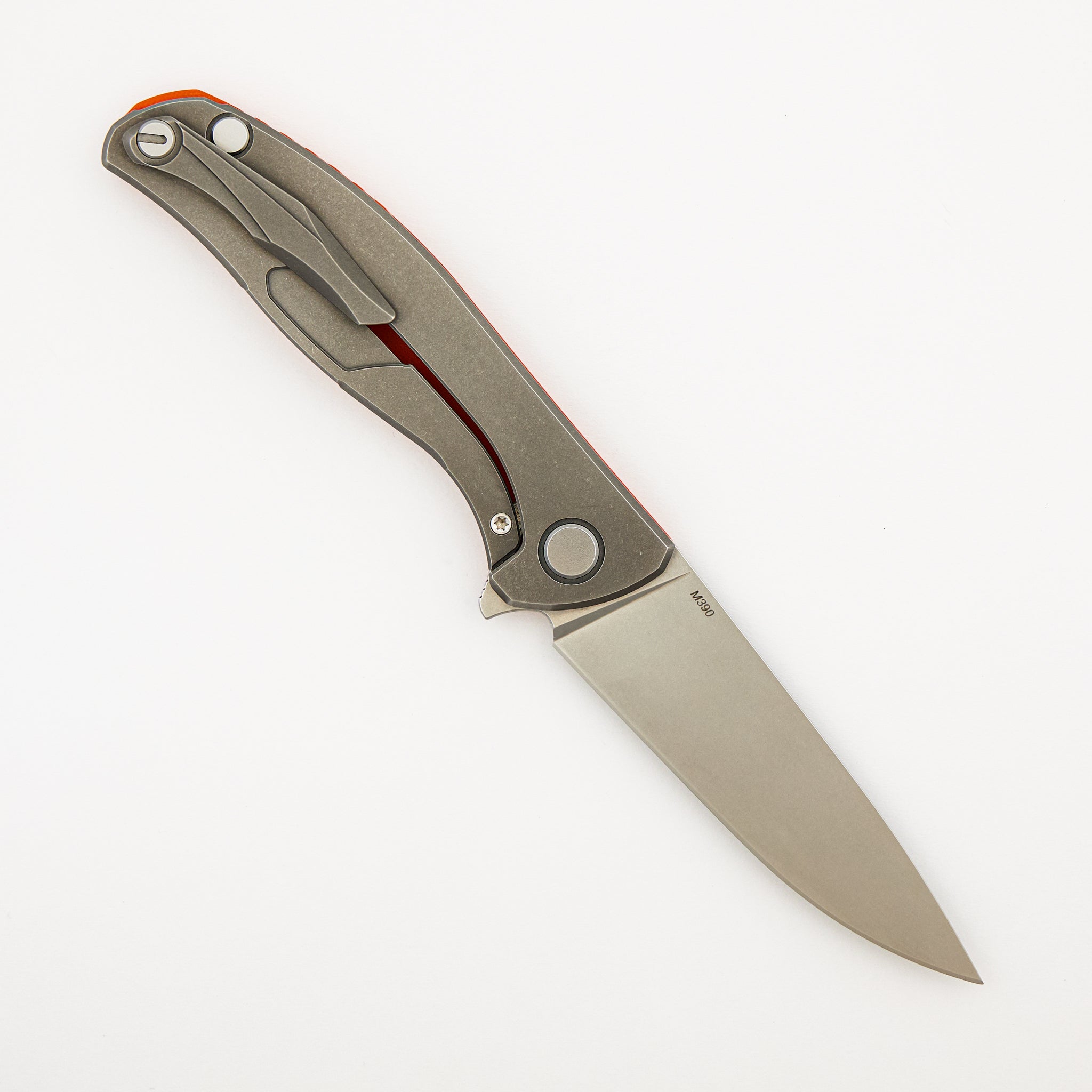 Hati - Titanium/Orange G10 Handle - M390 Blade - Washers