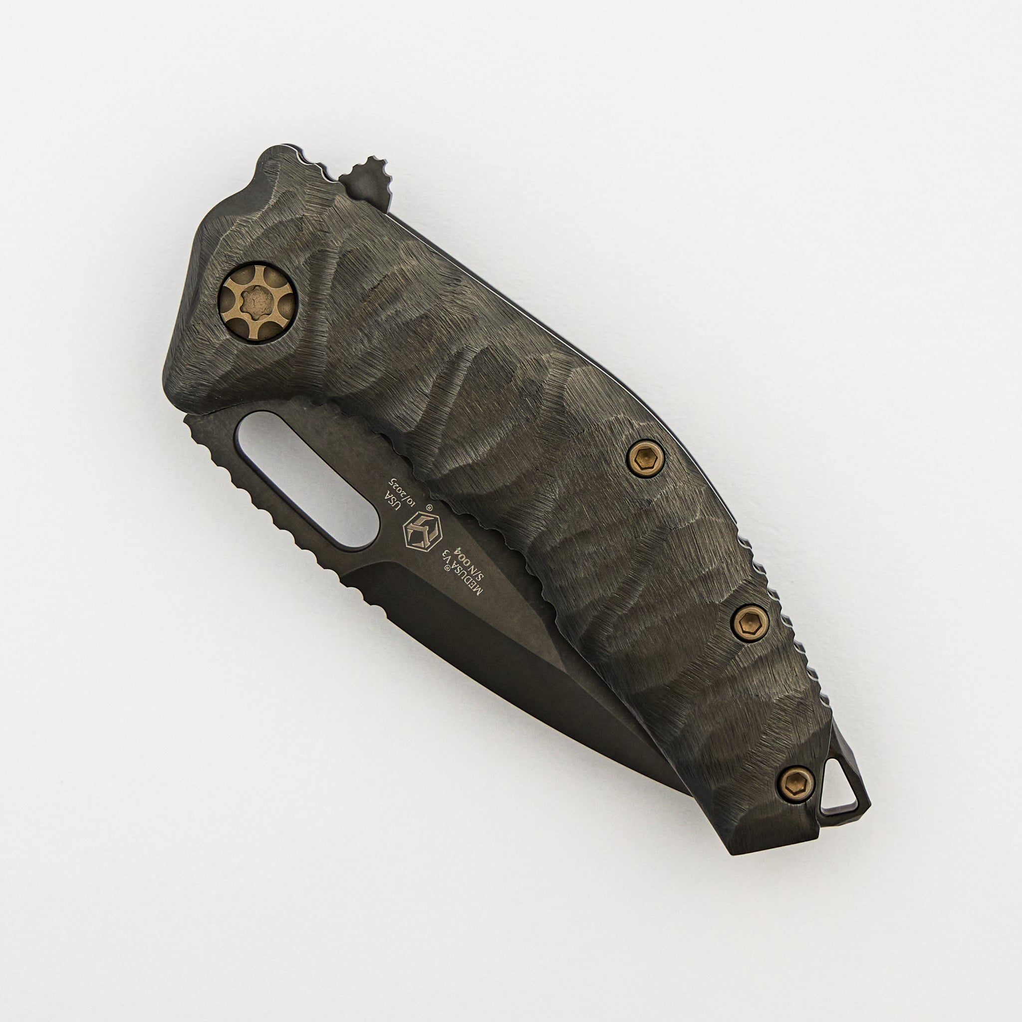 John Gray Collaboration Medusa Manual - Tanto DLC Blade - Rockec DLC Chassis - Bronze Hardware - S/N 004