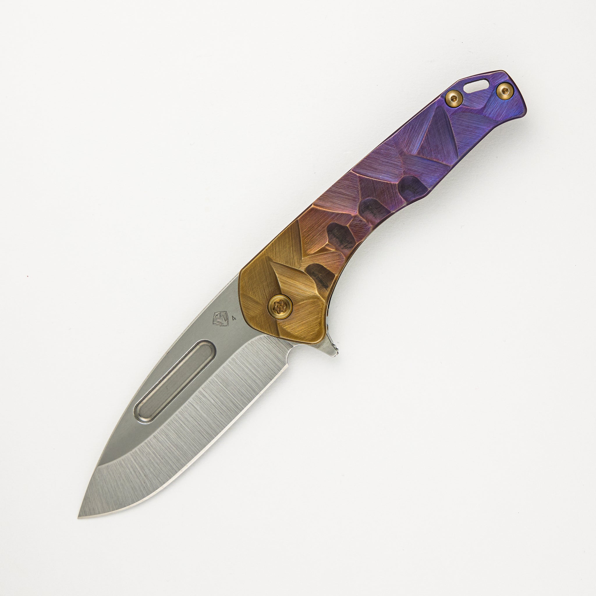 Praetorian Slim Flipper - S45VN Blade - Bronze/Violet "Stained Glass" Handle