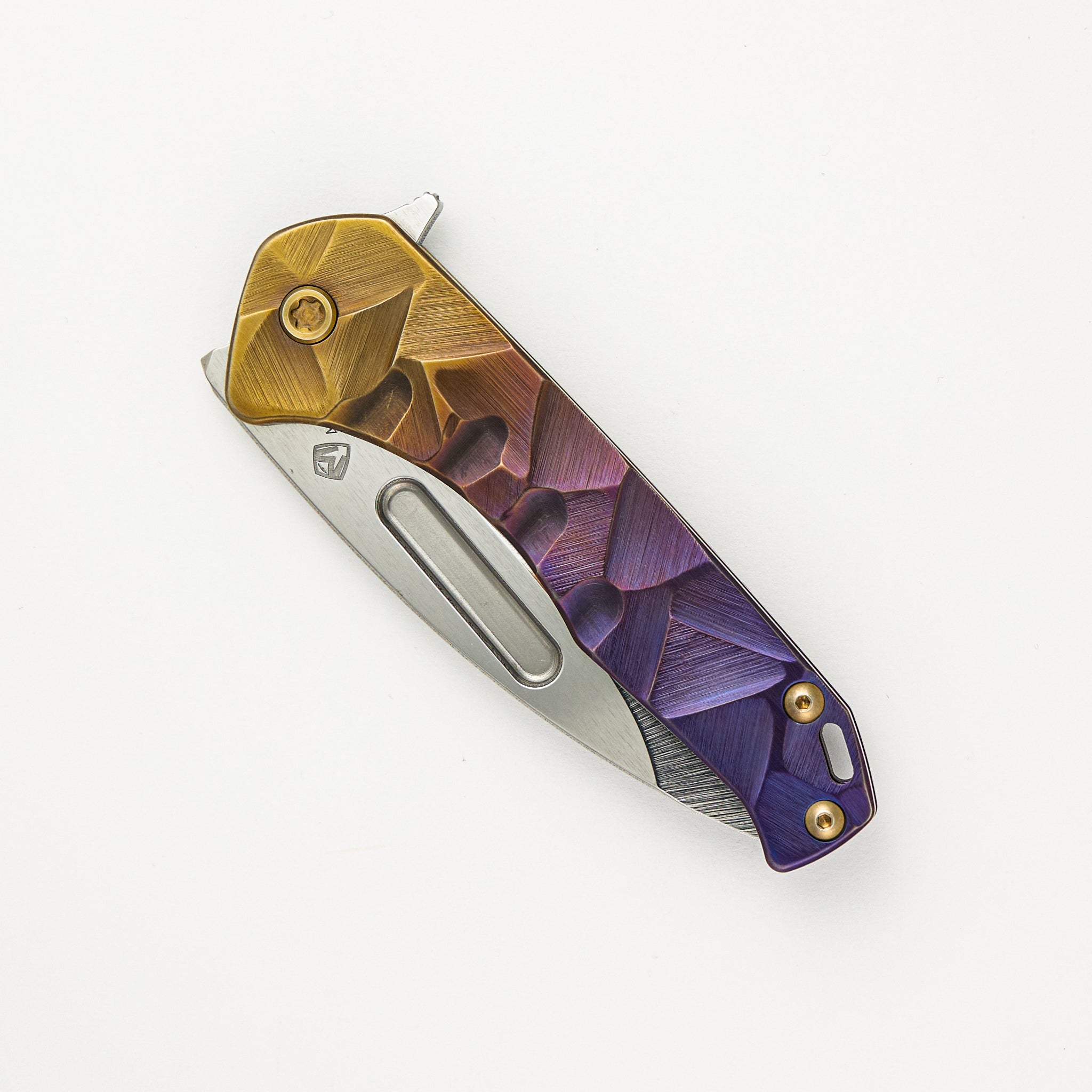 Praetorian Slim Flipper - S45VN Blade - Bronze/Violet "Stained Glass" Handle