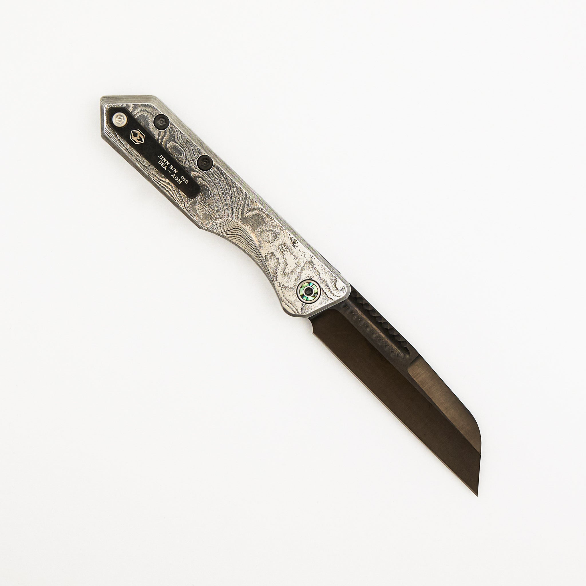 Jinn - Hand Ground DLC MagnaCut - Vegas Forge Wood Grain - Abalone Inlaid Pivots - S/N 012