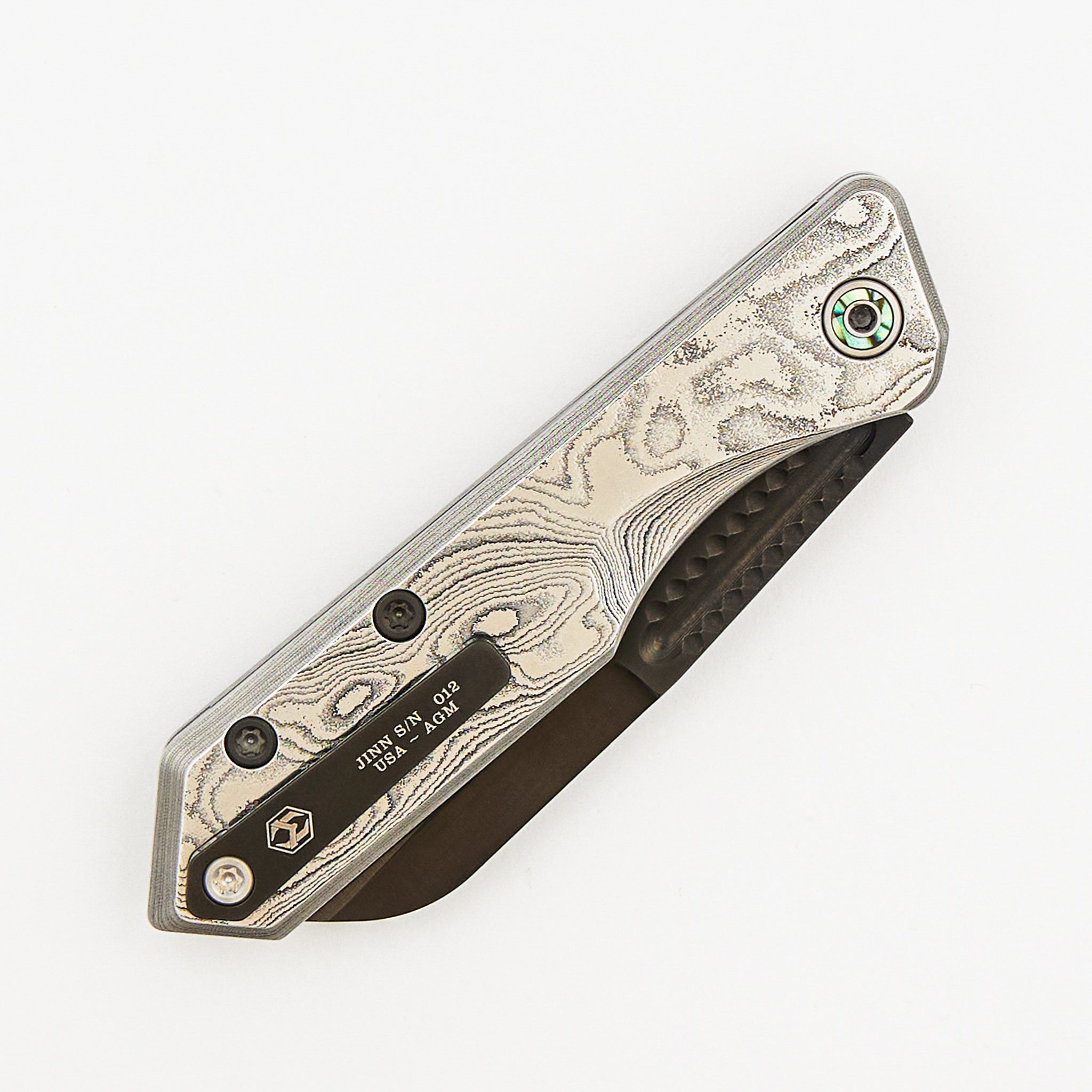 Jinn - Hand Ground DLC MagnaCut - Vegas Forge Wood Grain - Abalone Inlaid Pivots - S/N 012