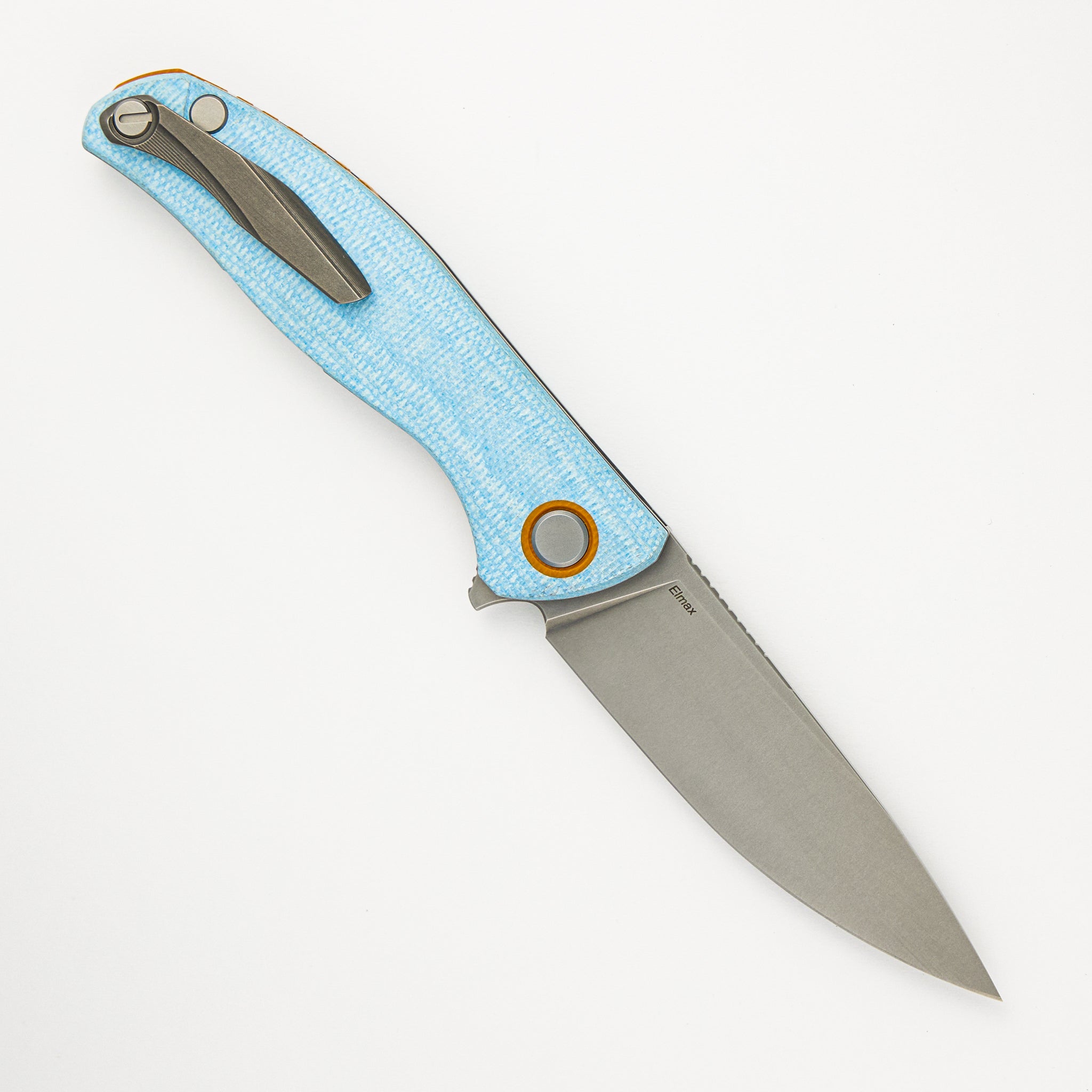 Shirogorov F3 - Elmax Blade - Blue Micarta W/ Orange G10 Accents - MRBS