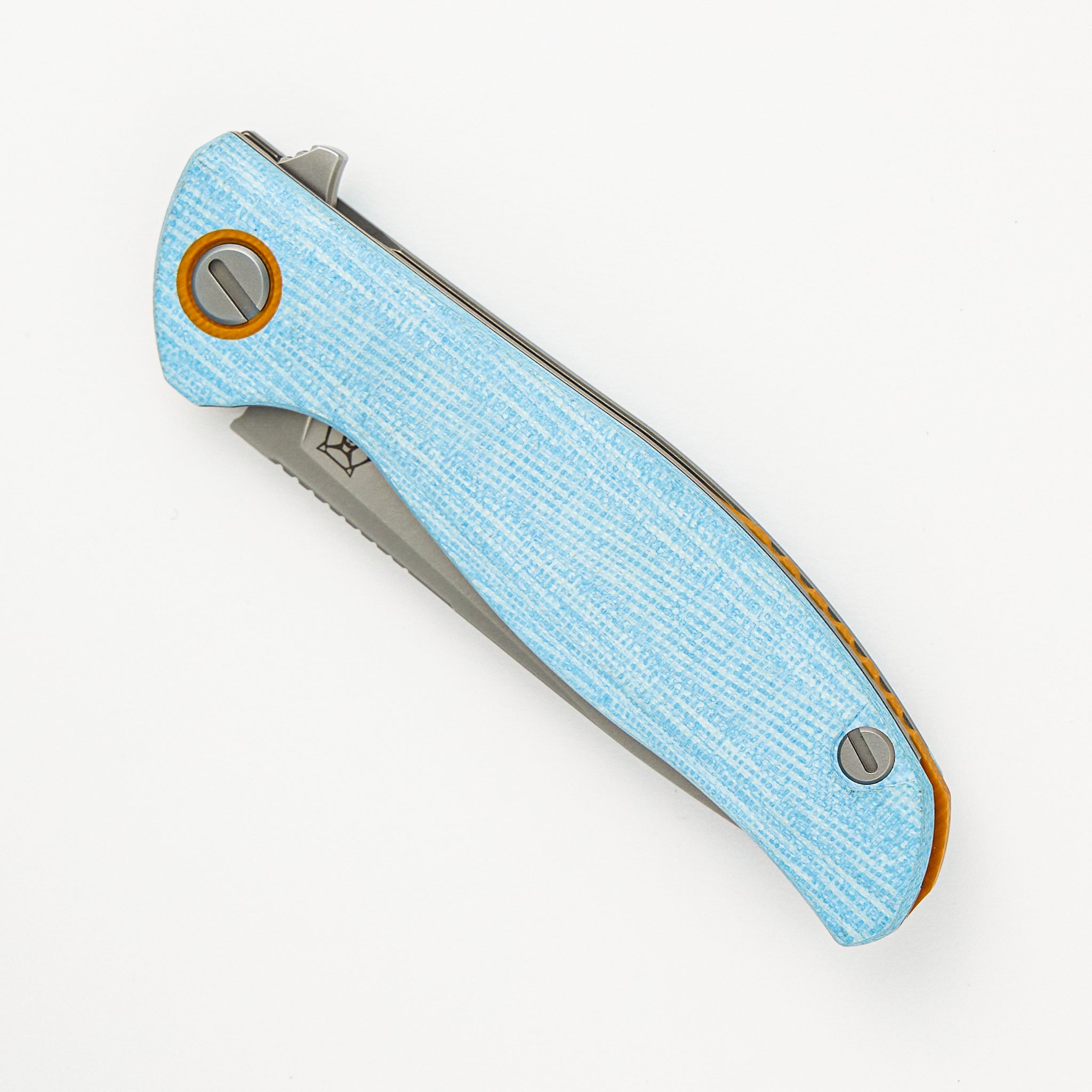 Shirogorov F3 - Elmax Blade - Blue Micarta W/ Orange G10 Accents - MRBS