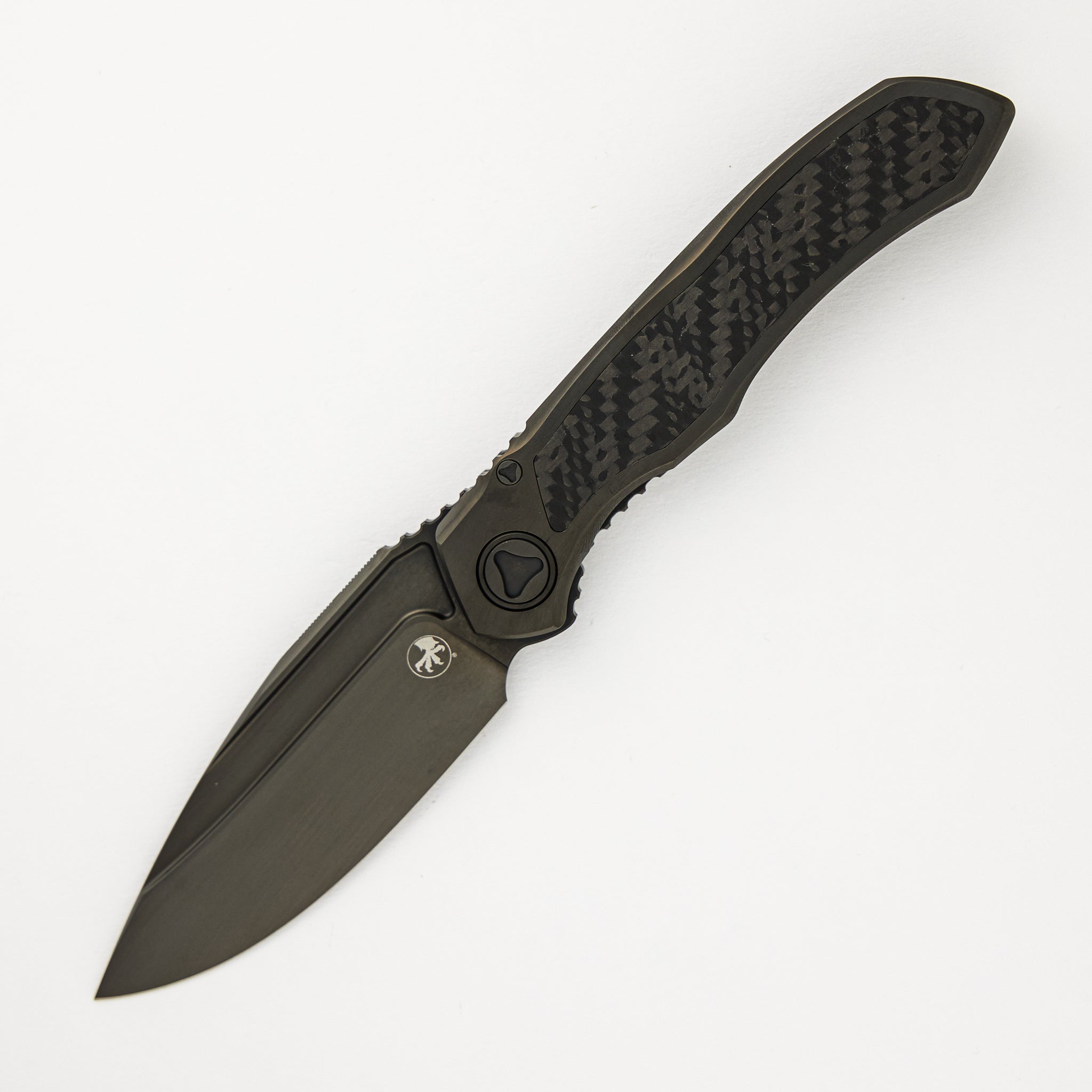 Microtech Anax – S-E DLC Titanium Handle DLC Standard DLC Titanium Pivot Collar Carbon Fiber Inlay 190C-1 DLCTCFITI