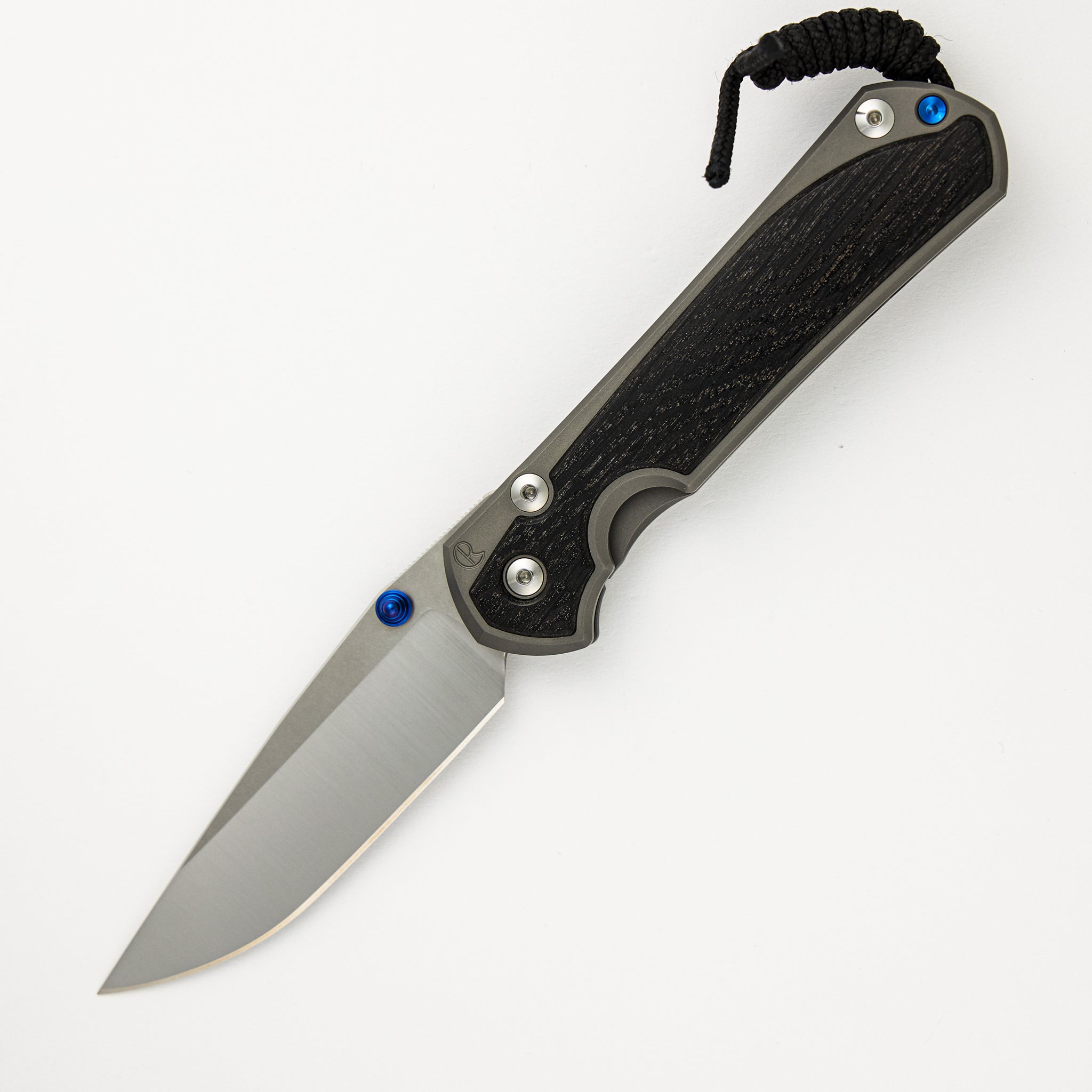 Large Sebenza 31 - Bog Oak Inlays - Drop Point Polished CPM MagnaCut Blade - Blue Double Lugs