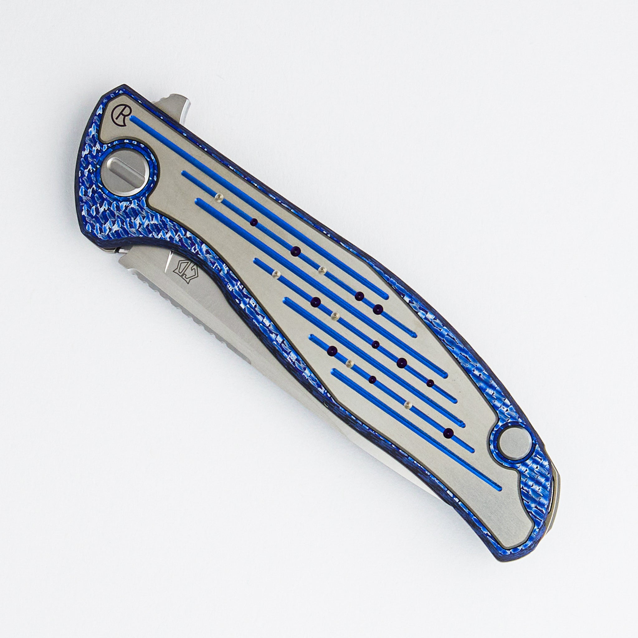 UniHati F95 Unique Graphic Custom Division - Titanium/Dark Blue Alutex Handle - Vanax 37 Blade - RBS
