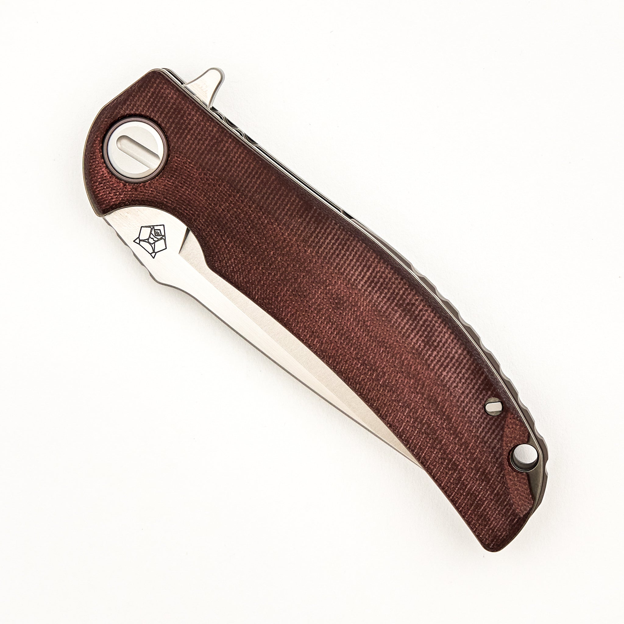 Soft Overkill - M398 Blade - Maroon Canvas Micarta Handle - RBS (RJ Martin Design)