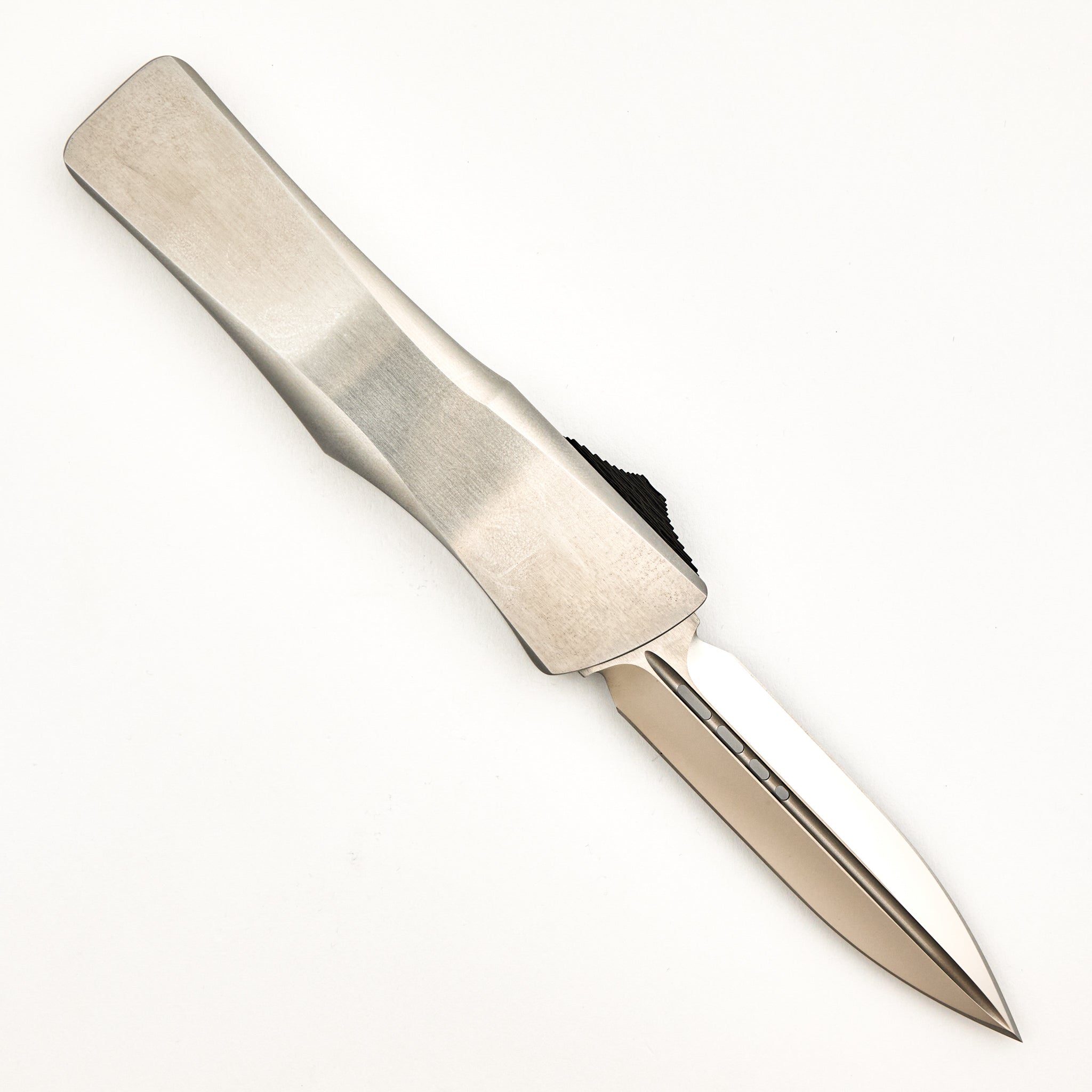 Marfione Custom Knives Combat Troodon - D/E Mirror Polish - Satin Finish Stainless Steel Handle W/ Carbon Fiber Button