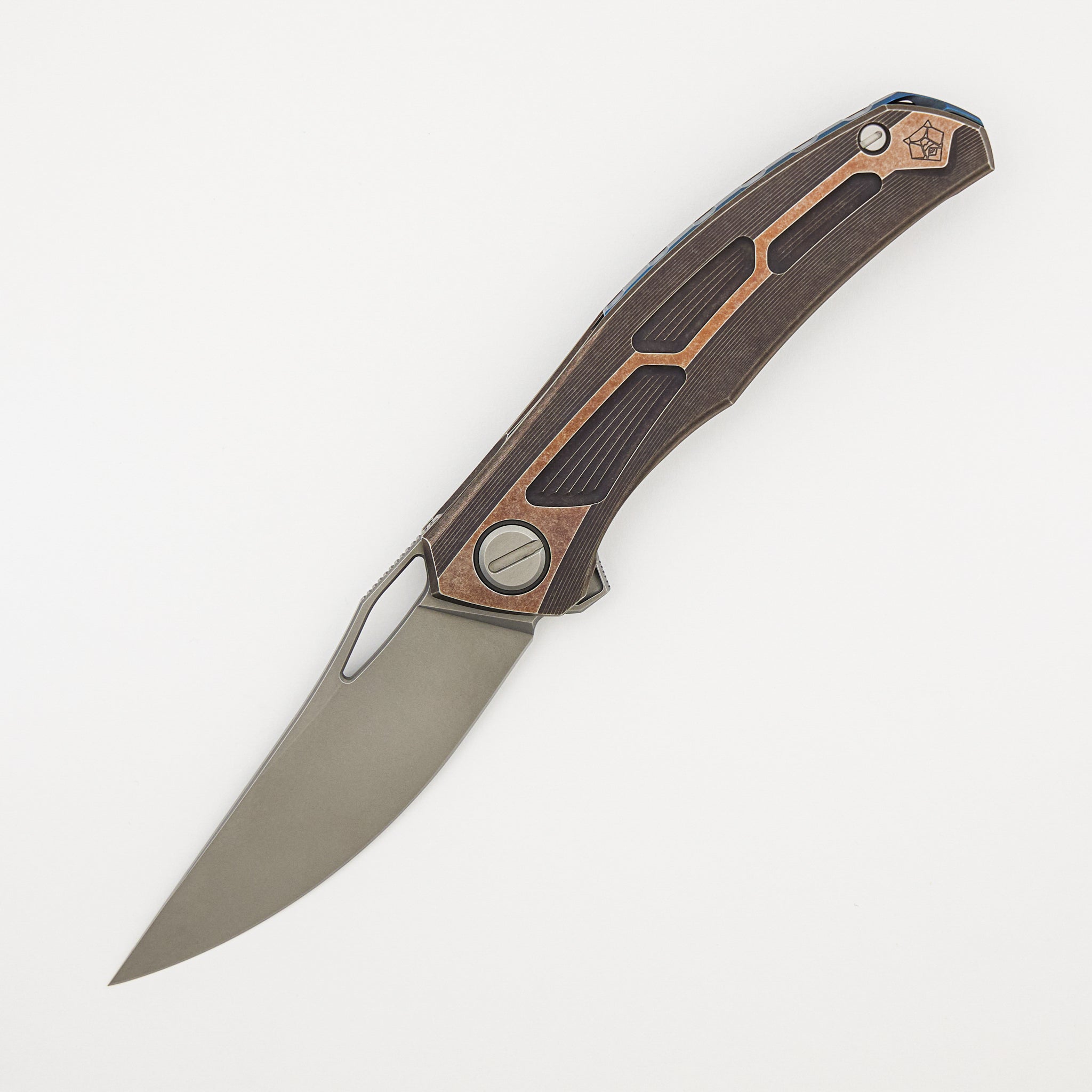 Quantum - M390 Blade - Bronze Ano Titanium Handle - Blue Ano Accents - MRBS