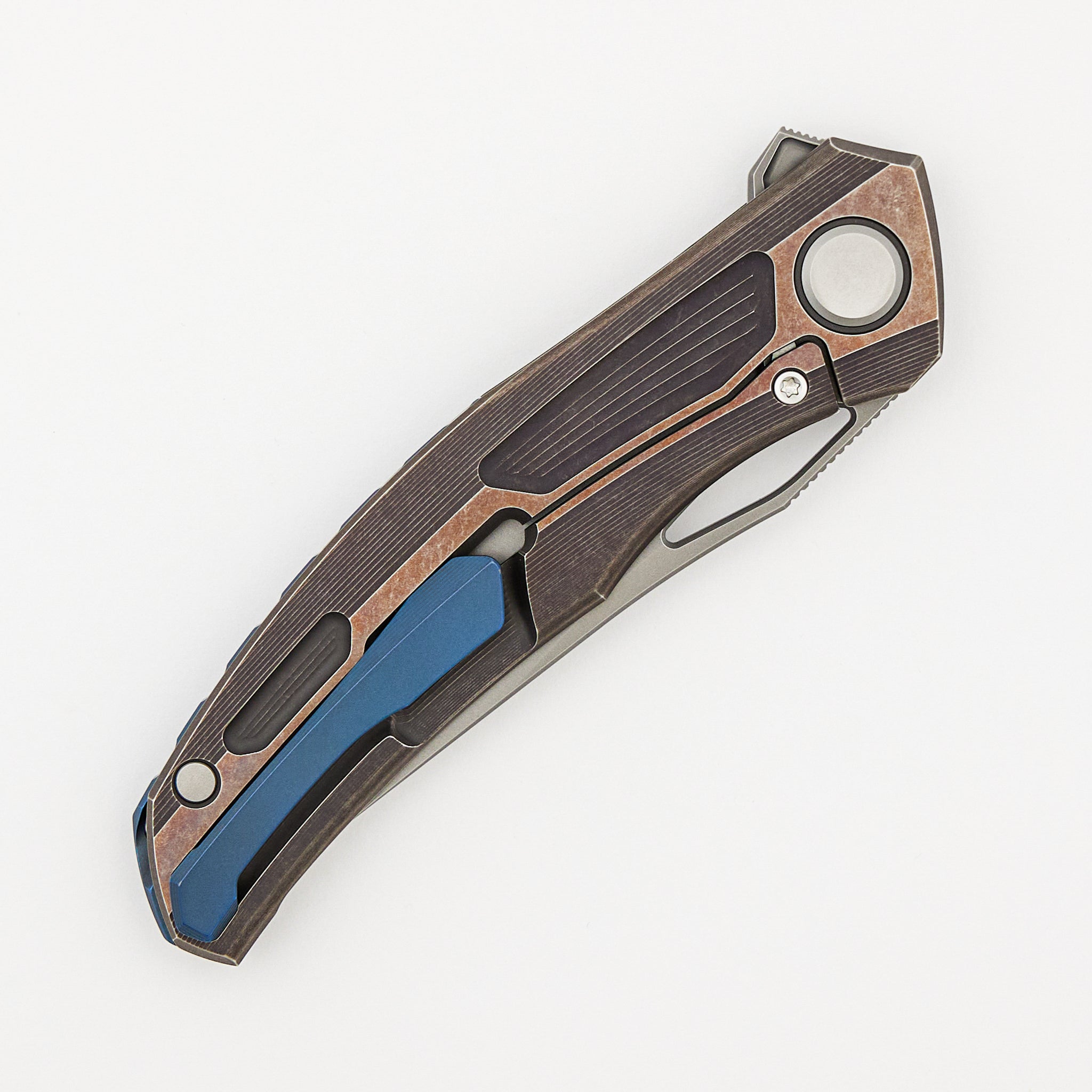 Quantum - M390 Blade - Bronze Ano Titanium Handle - Blue Ano Accents - MRBS