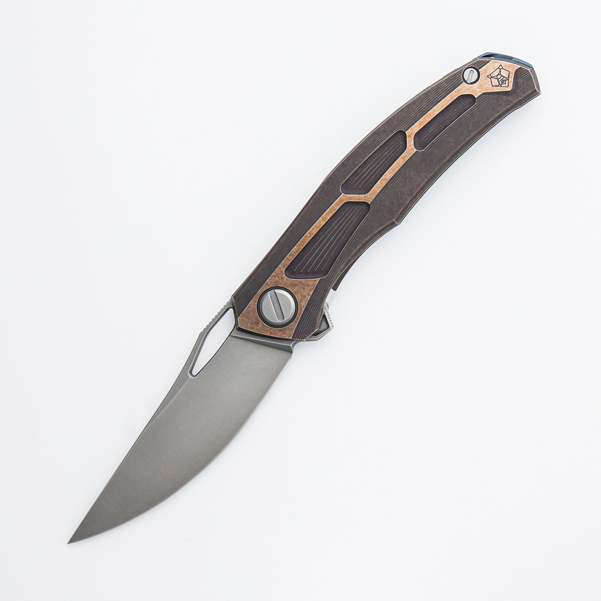 Quantum - M390 Blade - Bronze Ano Titanium Handle - Blue Ano Accents - MRBS