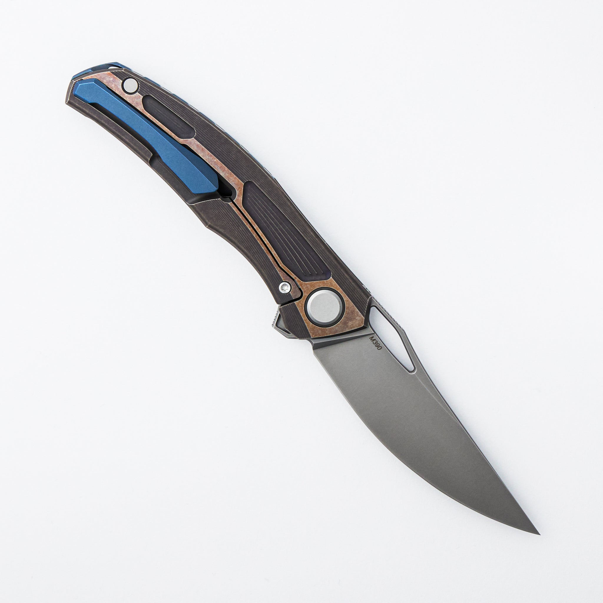 Quantum - M390 Blade - Bronze Ano Titanium Handle - Blue Ano Accents - MRBS