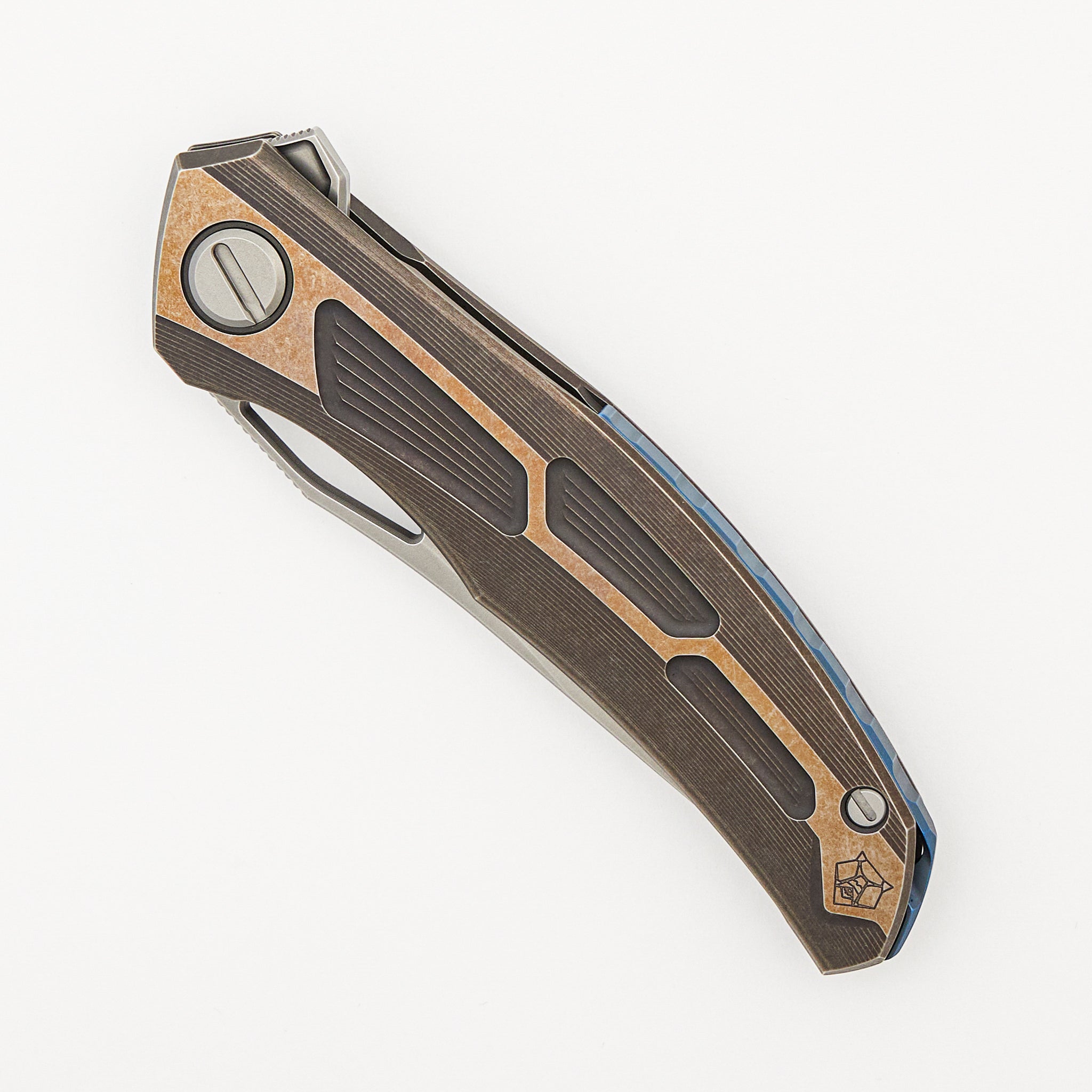Quantum - M390 Blade - Bronze Ano Titanium Handle - Blue Ano Accents - MRBS