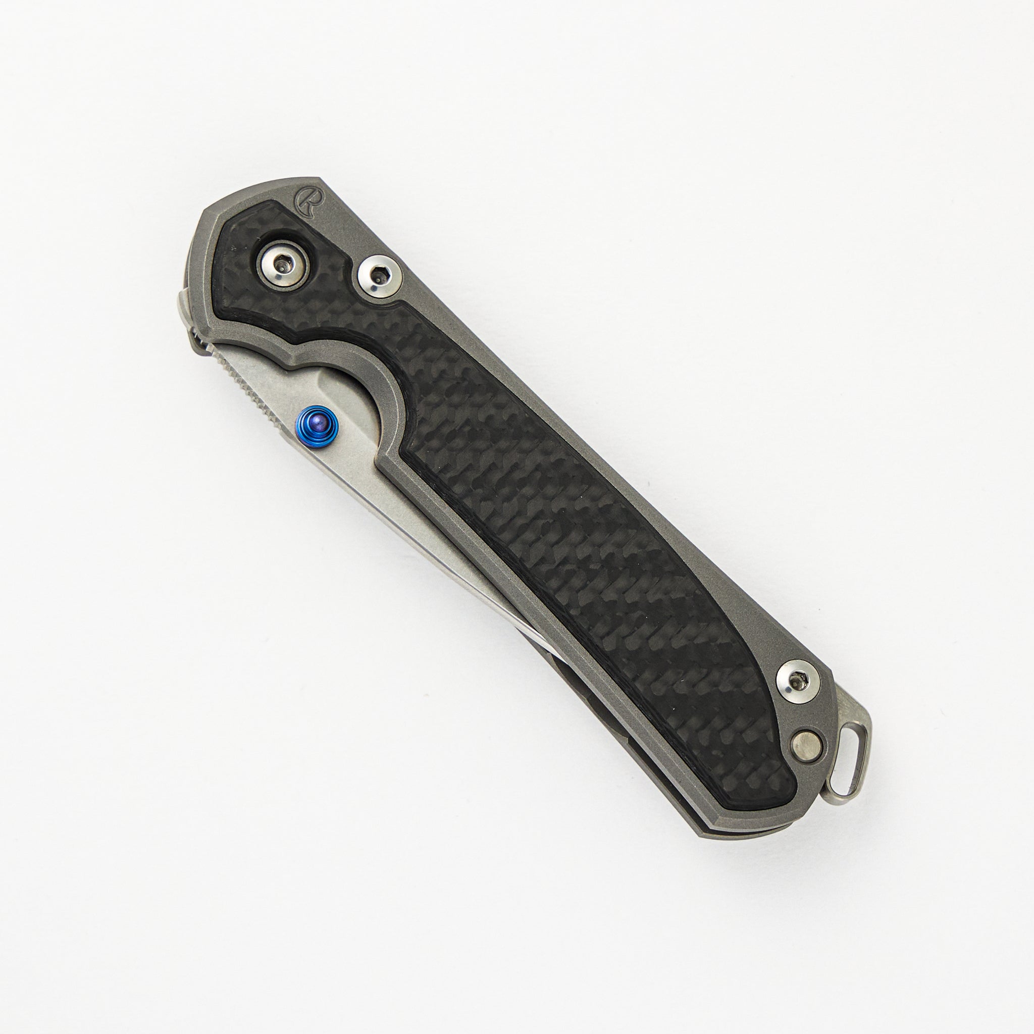 Small Sebenza 31 - Carbon Fiber Inlays - Drop Point CPM MagnaCut Blade - Blue Single Lug