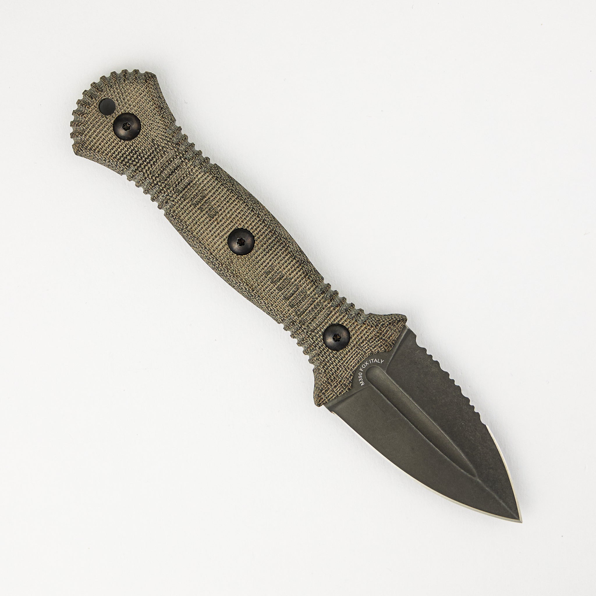 Bastinelli Creations Telum - Dark Stonewashed M390 - Green Canvas Micarta