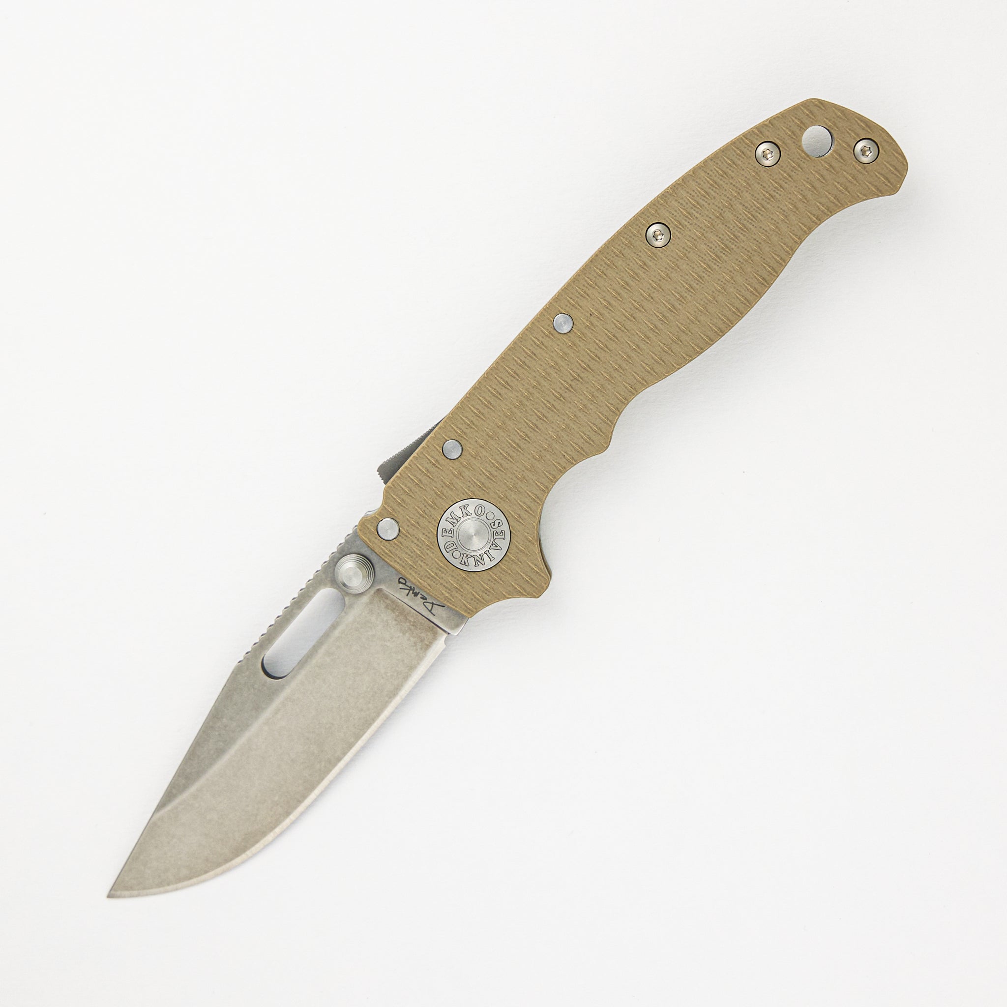 AD20.5 3V Coyote Tan G10 Handle Clip Point Stonewash Blade