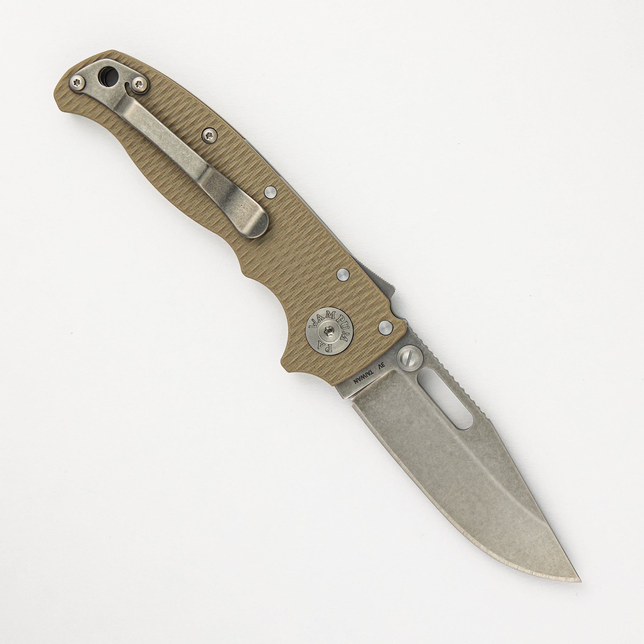 Demko Knives AD20.5 3V Coyote Tan G10 Handle Clip Point Stonewash Blade