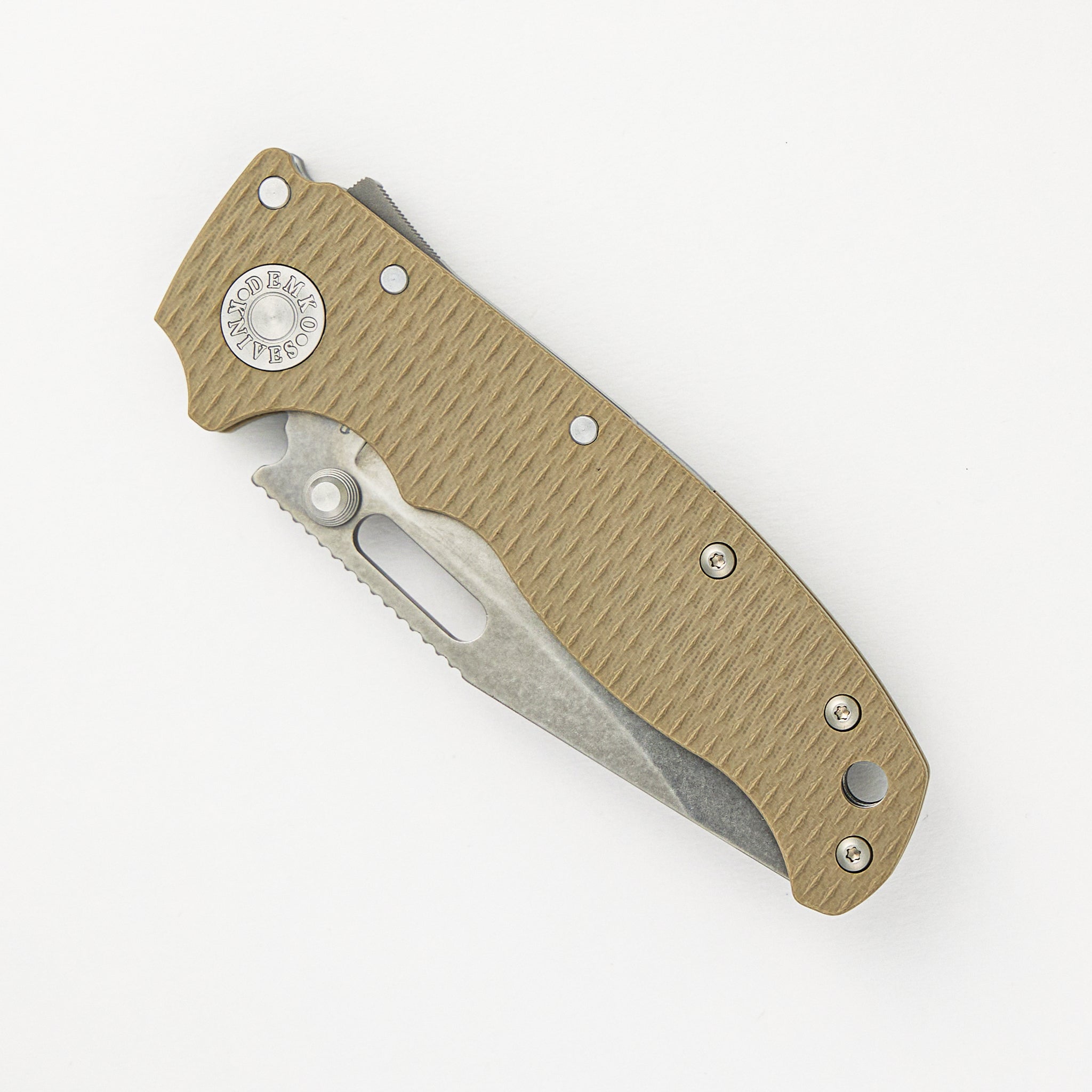 Demko Knives AD20.5 3V Coyote Tan G10 Handle Clip Point Stonewash Blade