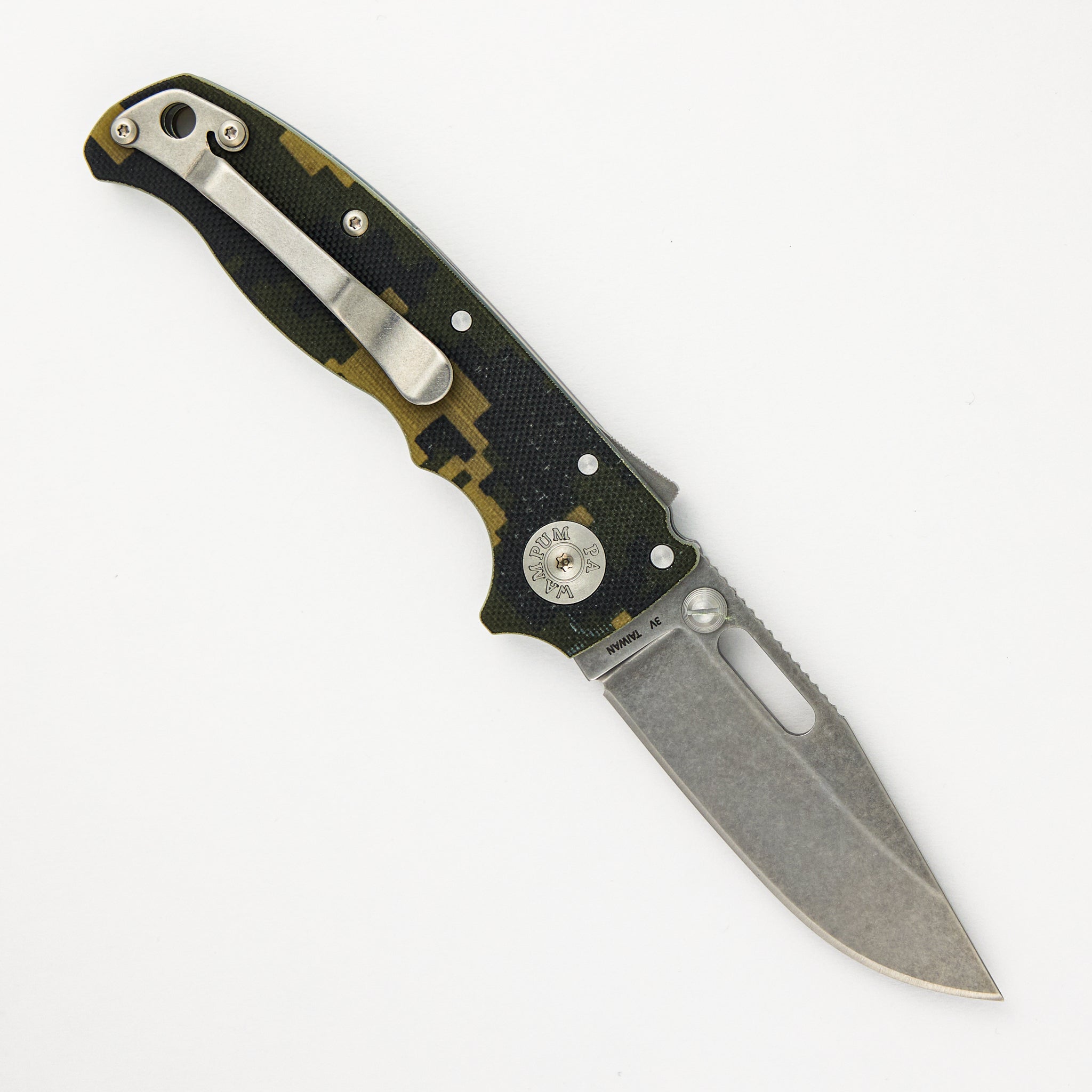 AD20.5 3V Digi Camo G10 Handle Clip Point Stonewash Blade